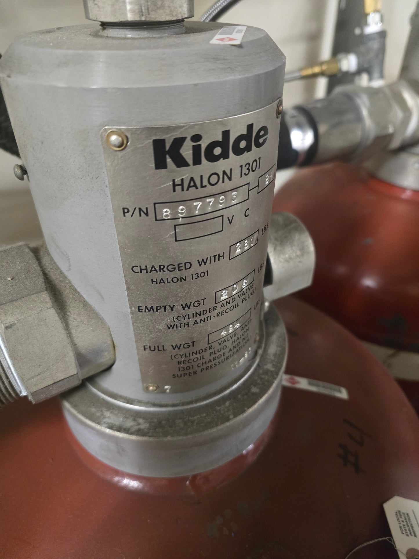 Kidde Fenwal 281 lbs Halon 1301 Fire Suppression Cylinder Valve Assembly 897793