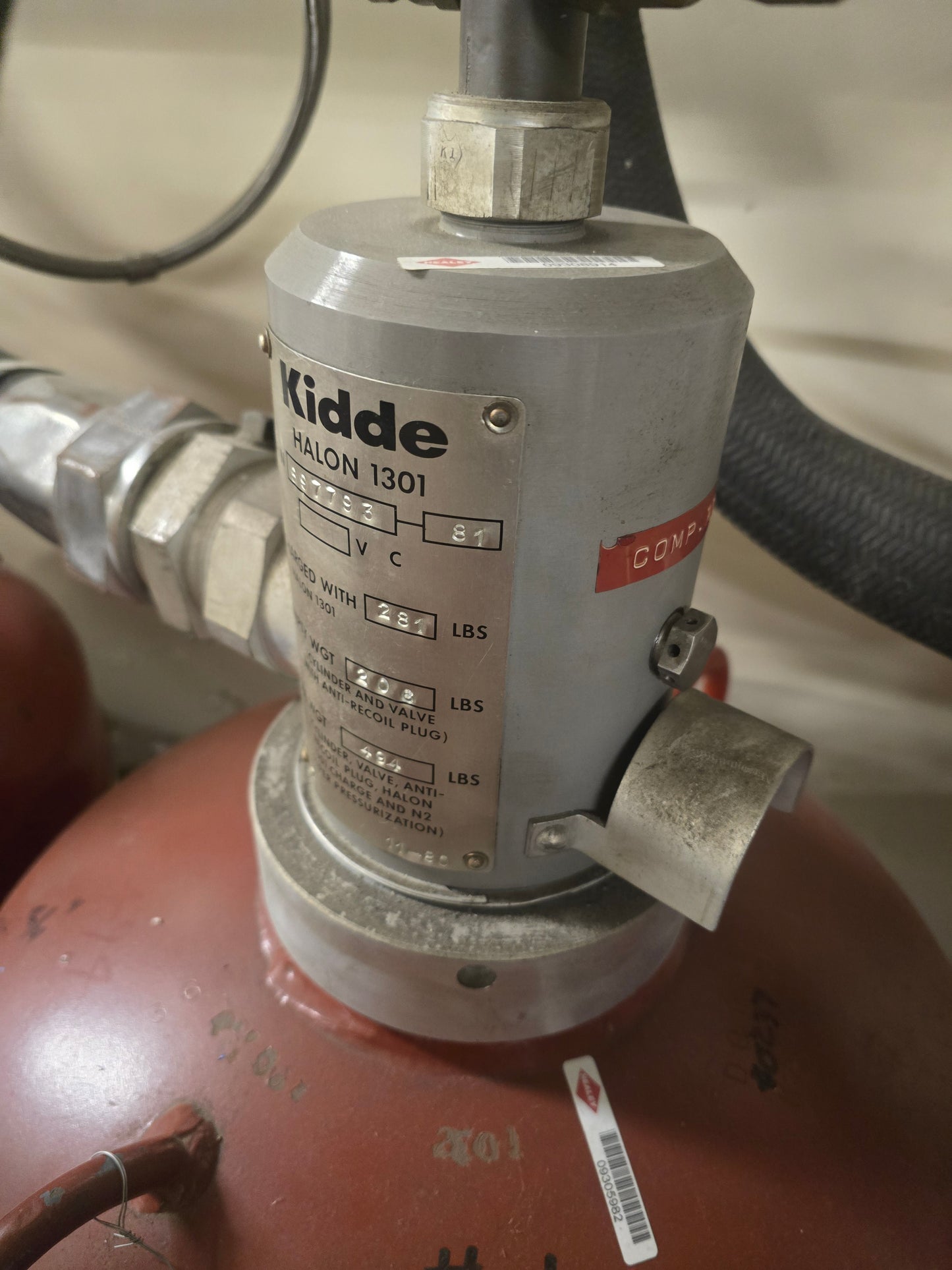 Kidde Fenwal 281 lbs Halon 1301 Fire Suppression Cylinder Valve Assembly 897793