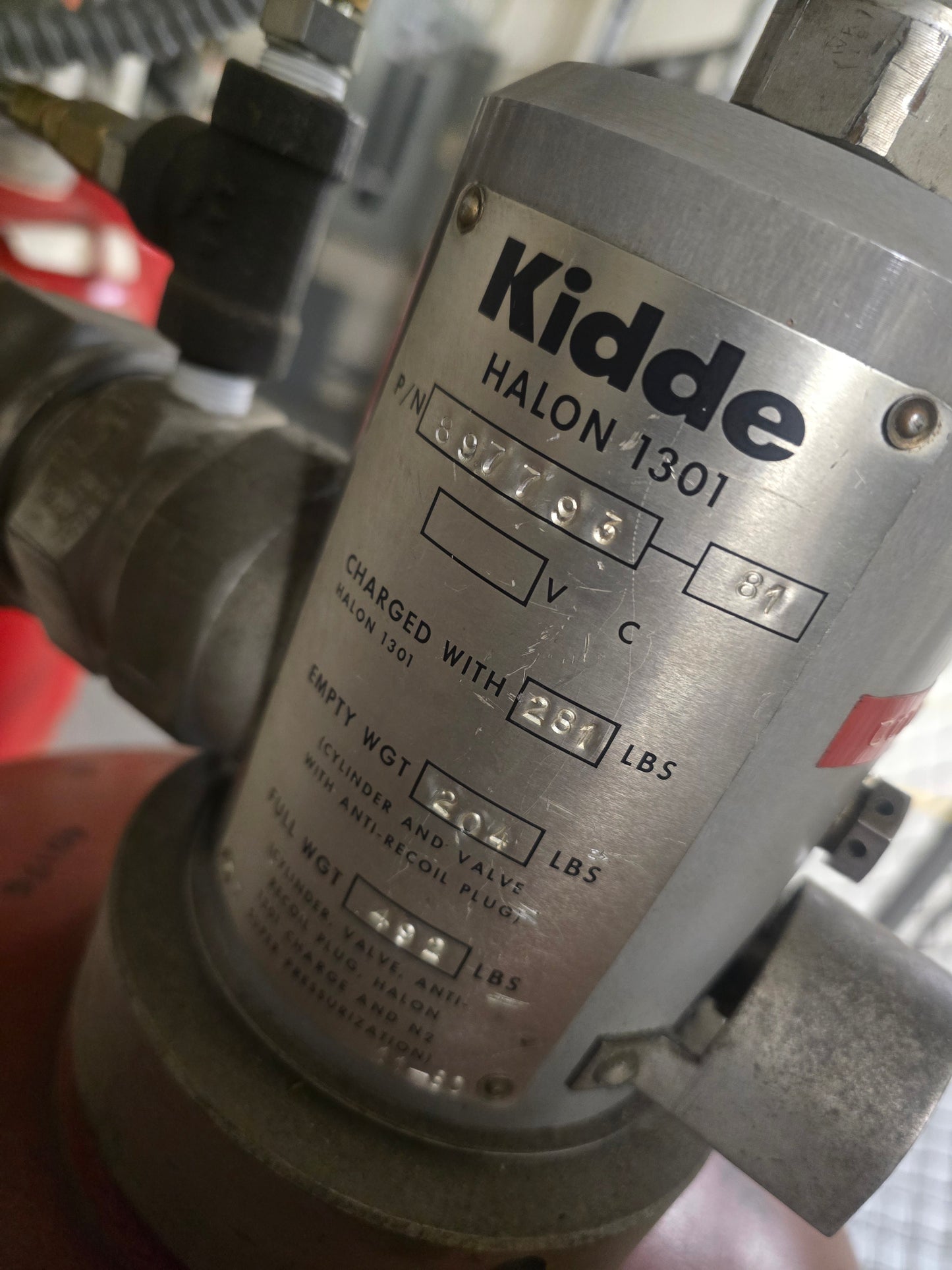 Kidde Fenwal 281 lbs Halon 1301 Fire Suppression Cylinder Valve Assembly 897793