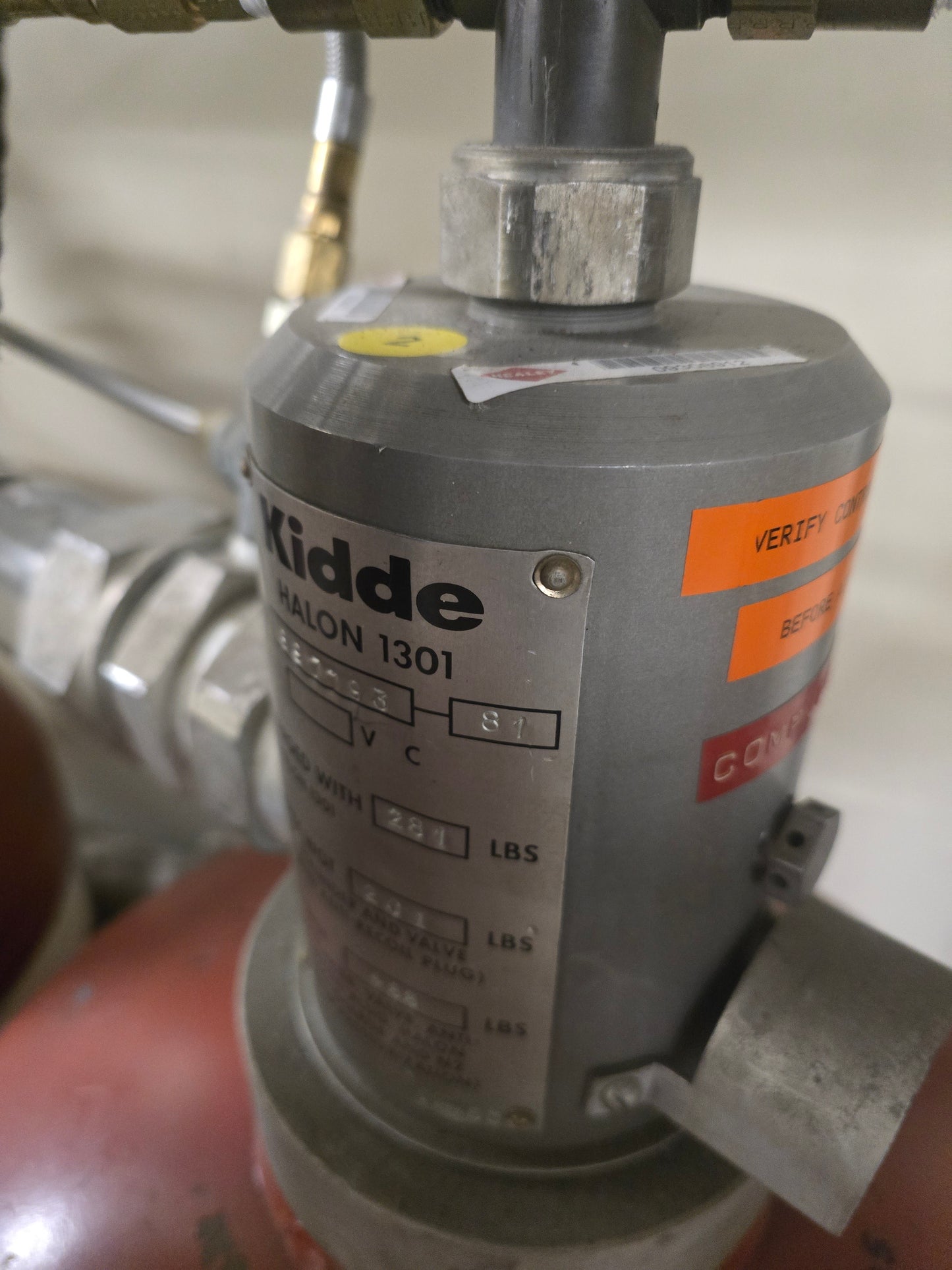 Kidde Fenwal 281 lbs Halon 1301 Fire Suppression Cylinder Valve Assembly 897793