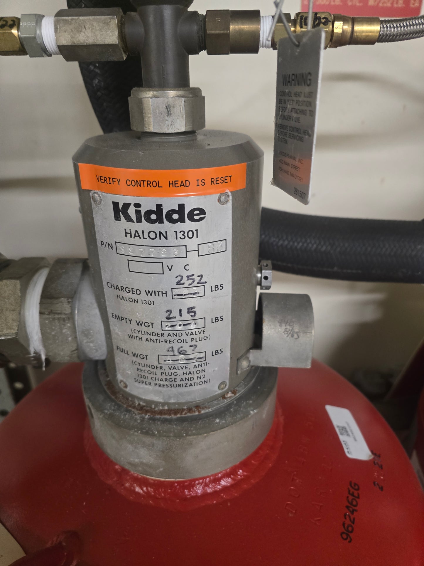 Kidde Fenwal 281 lbs Halon 1301 Fire Suppression Cylinder Valve Assembly 897793