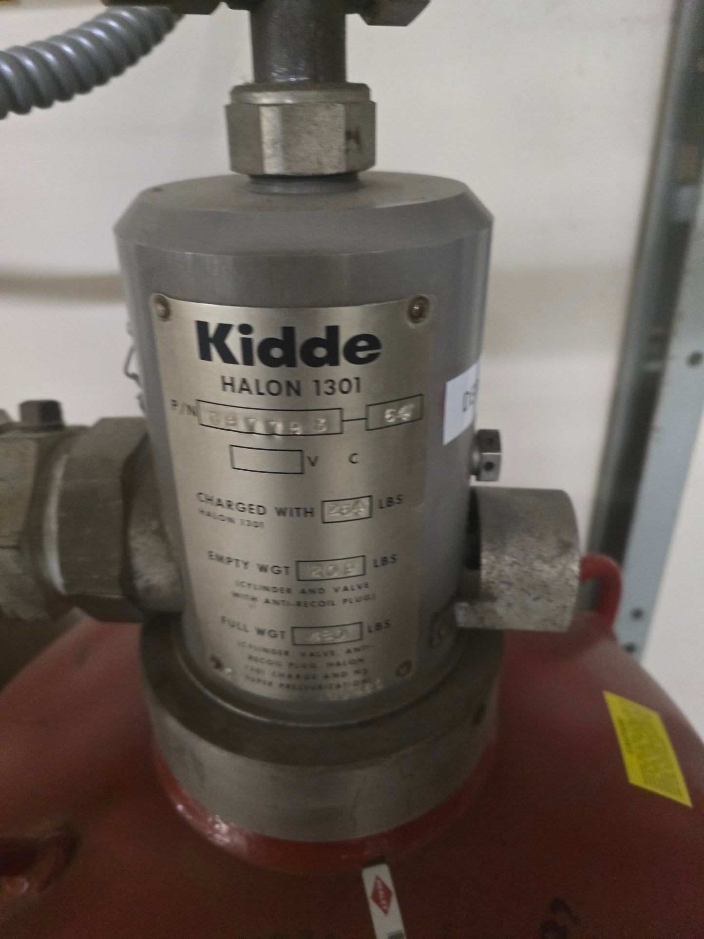 Kidde Fenwal 281 lbs Halon 1301 Fire Suppression Cylinder Valve Assembly 897793