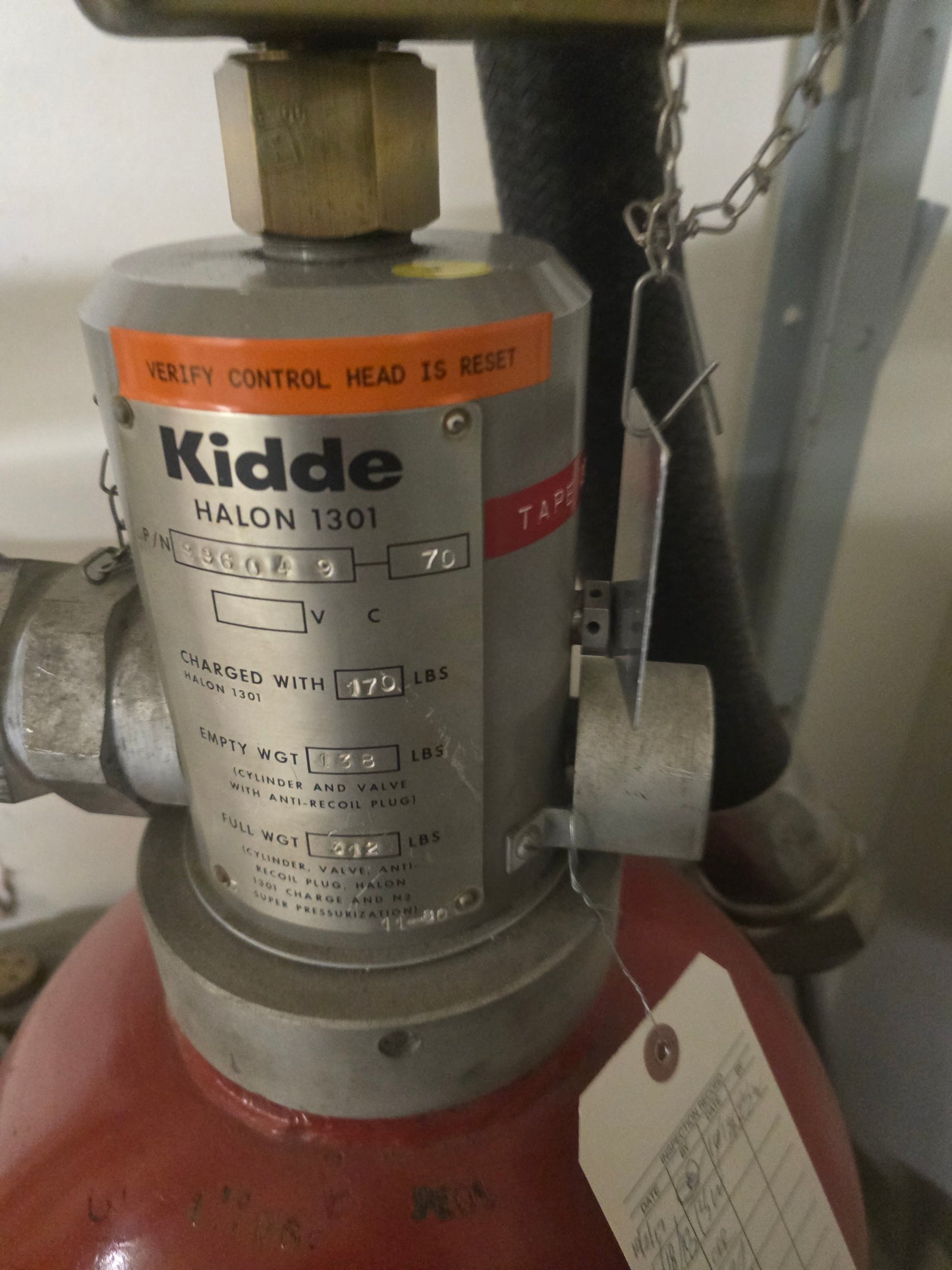 Kidde Fenwal 281 lbs Halon 1301 Fire Suppression Cylinder Valve Assembly 897793