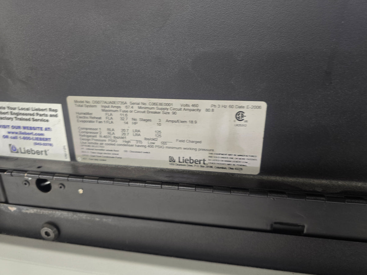 Liebert DS077AUA0EIA785 22 Ton CRAC Unit 460V 3PH Data Center AC