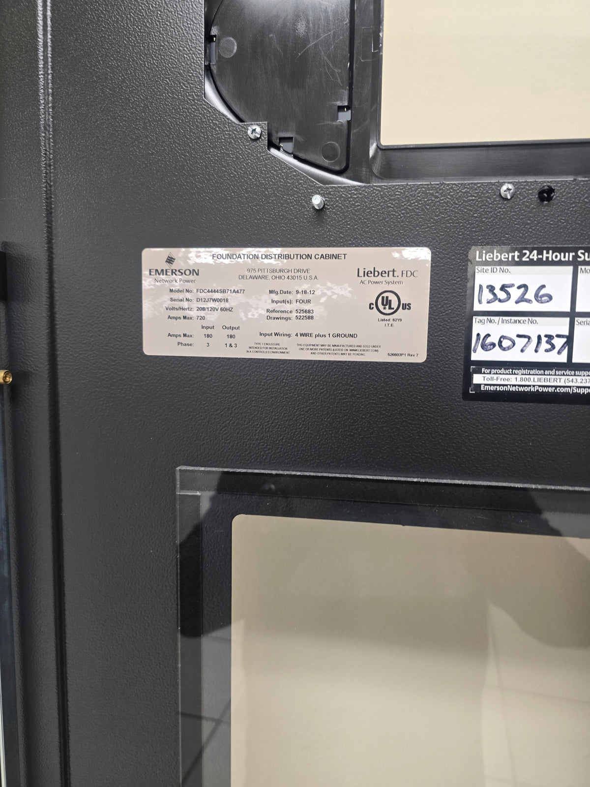 Liebert FDC FDC4444SB11 720A Data Center Power Distribution Cabinet 208V