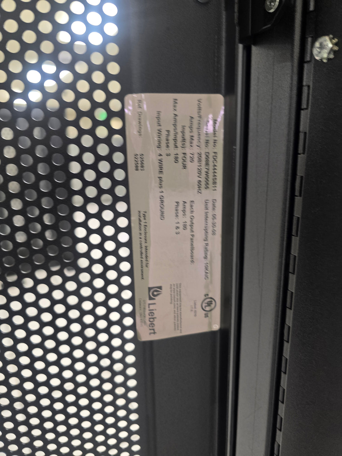 Liebert FDC FDC4444SB11 720A Data Center Power Distribution Cabinet 208V