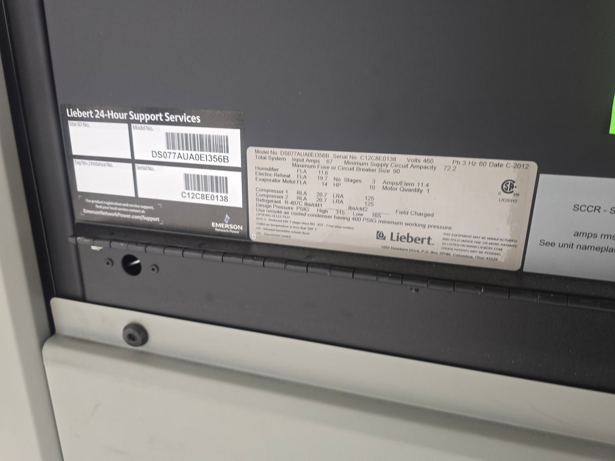 Liebert DS077AUA0EIA785 22 Ton CRAC Unit 460V 3PH Data Center AC