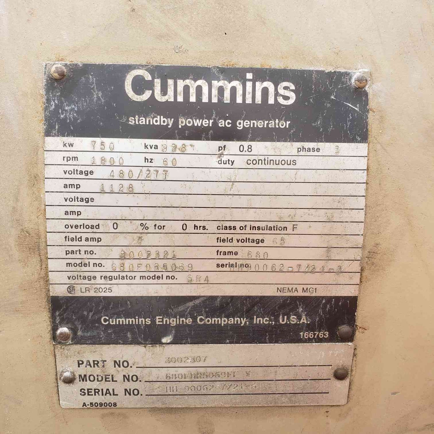 AS-IS 750KW Cummins KTA38 680FDR6069 480/277 1128A 3PH Diesel  NON WORKING (SKU: 112184)