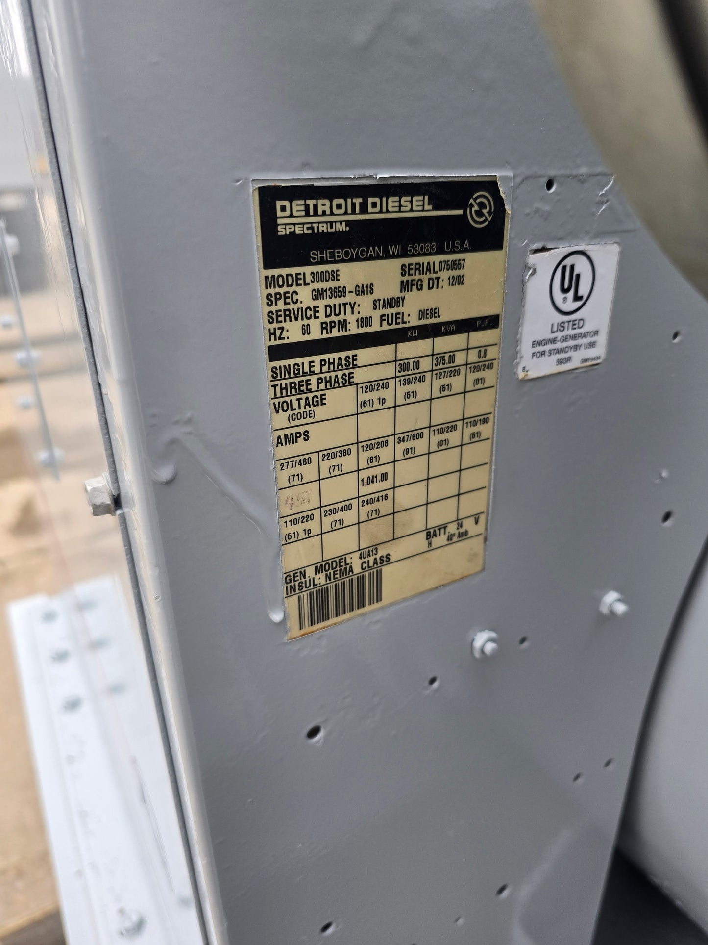 300KW Spectrum 60 Series Detroit Diesel Generator '02 732hrs TESTED