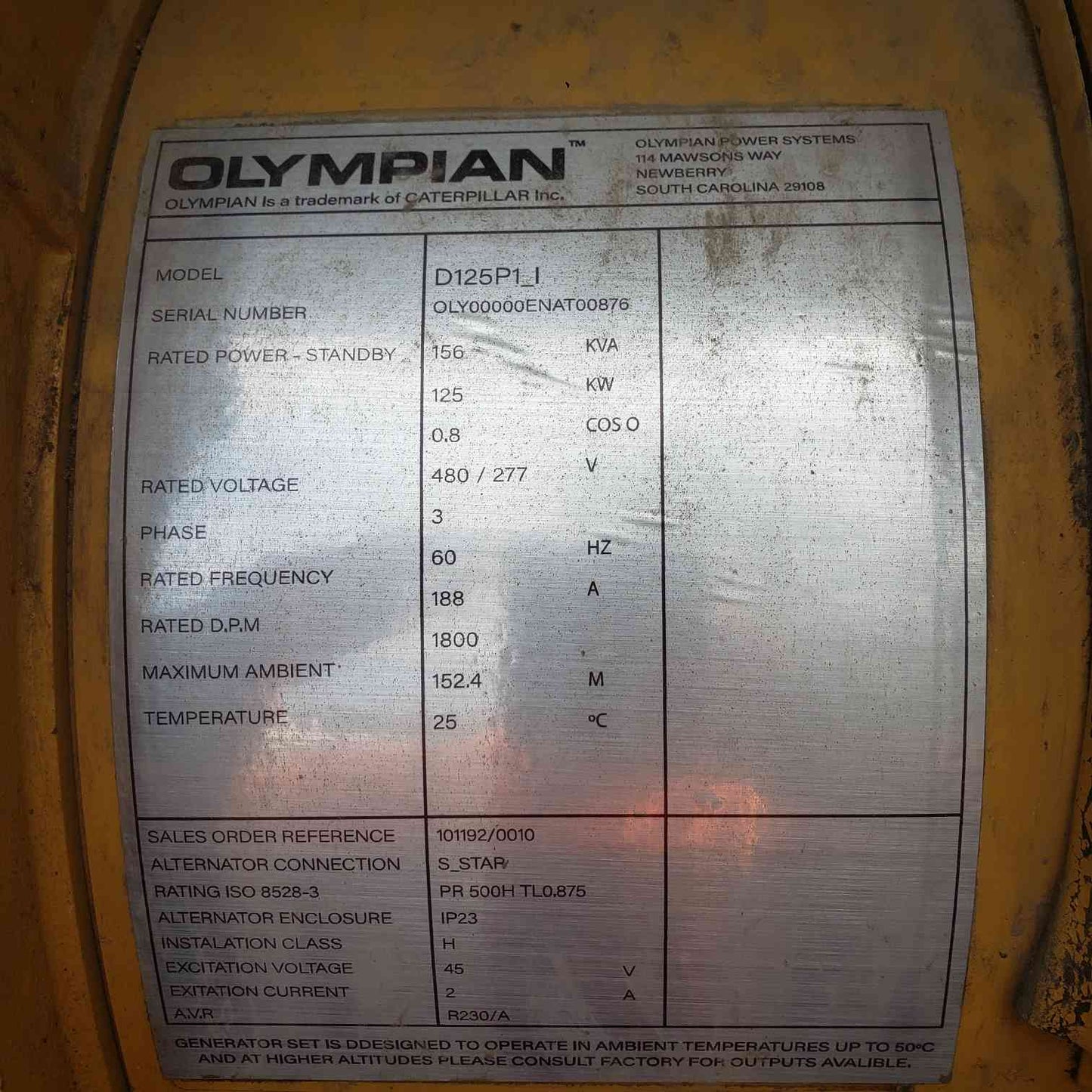 125KW Cat Olympian D125P1_I 480/277 188A 1&3PH Diesel 2330Hrs TESTED & VIDEO (SKU: 112703)