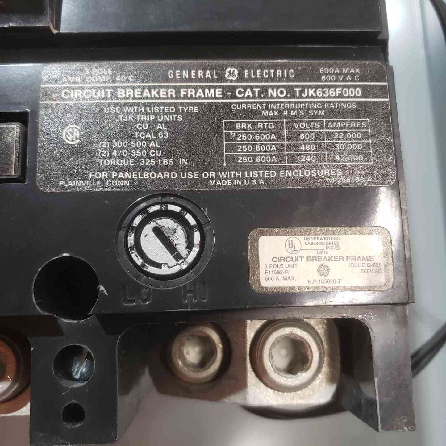 GE TJK636F000 600A Circuit Breaker in TJ600S Enclosure 3-Pole 600V Service Disconnect (SKU: 112798)