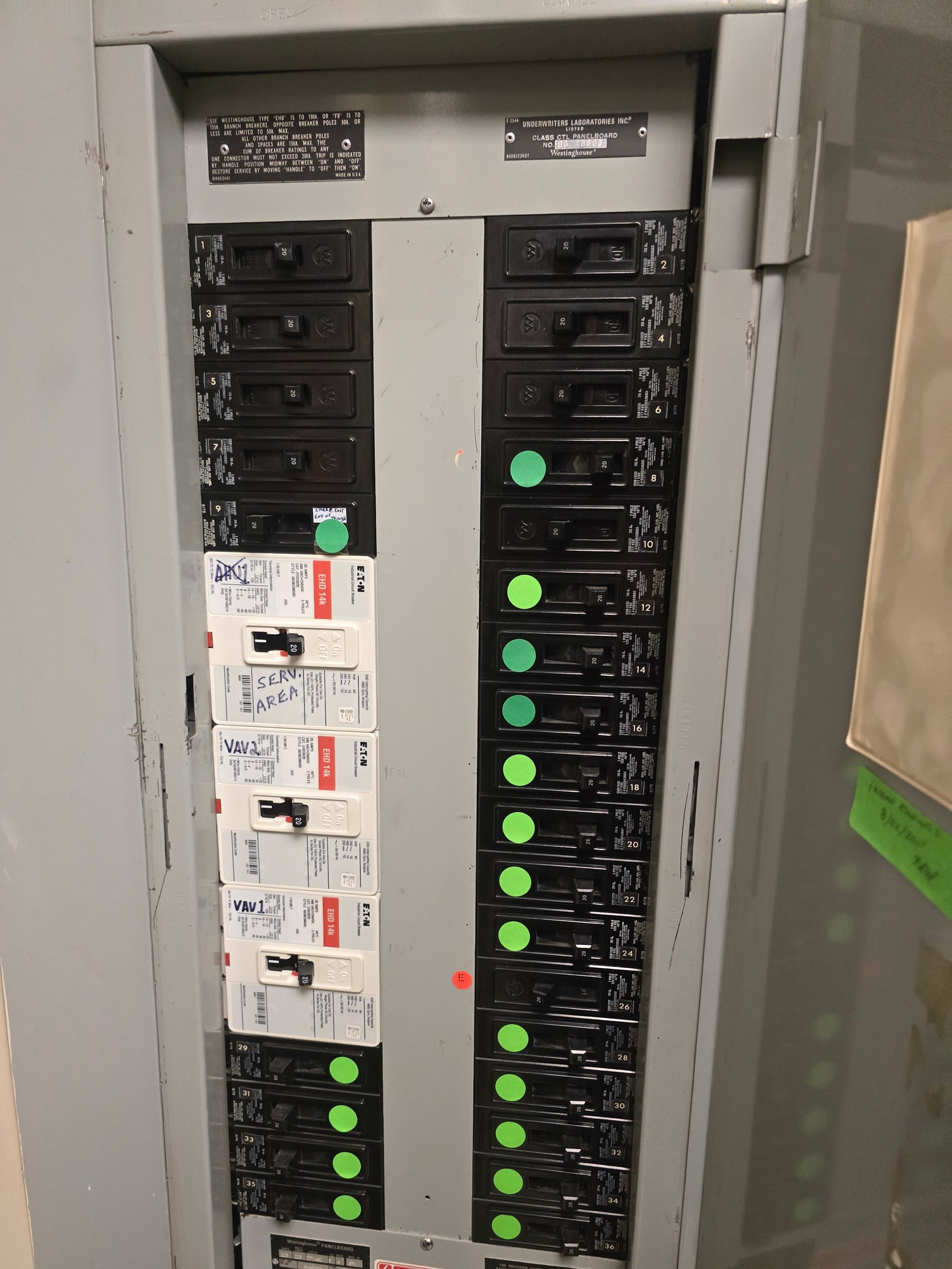 Westinghouse 225A 277/480V 3-Phase 4-Wire 42-Circuit Panelboard with Eaton EHD 14k Breakers