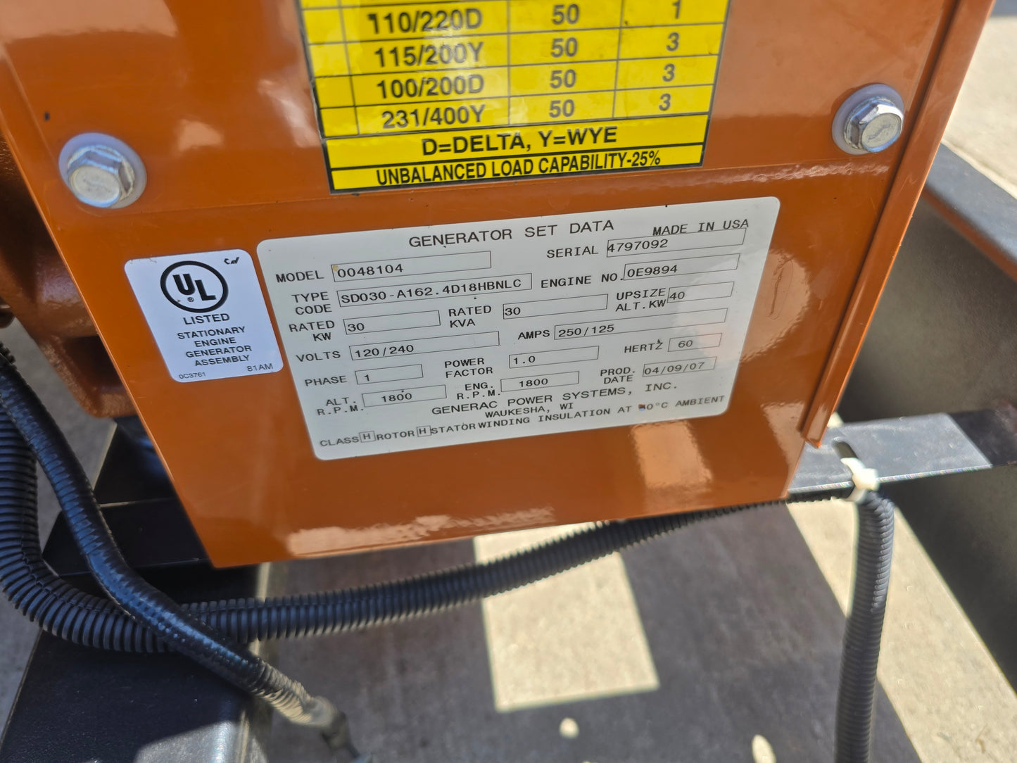 30kW Generac 4024 John Deere Diesel Generator '07 398hrs TESTED