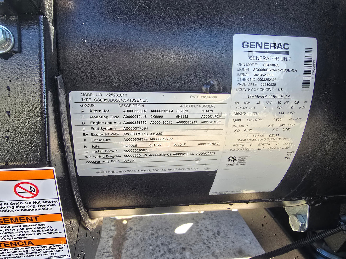 NEW Generac 50KW 48KW Natural Gas LP Propane Generator 4.5L 2023 1 Hr