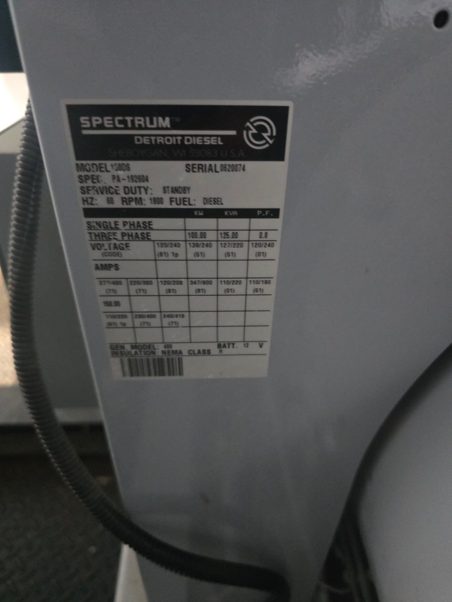 Detroit Diesel Spectrum 100kW Standby Diesel Generator 3ph Enclosed 300HR TESTED
