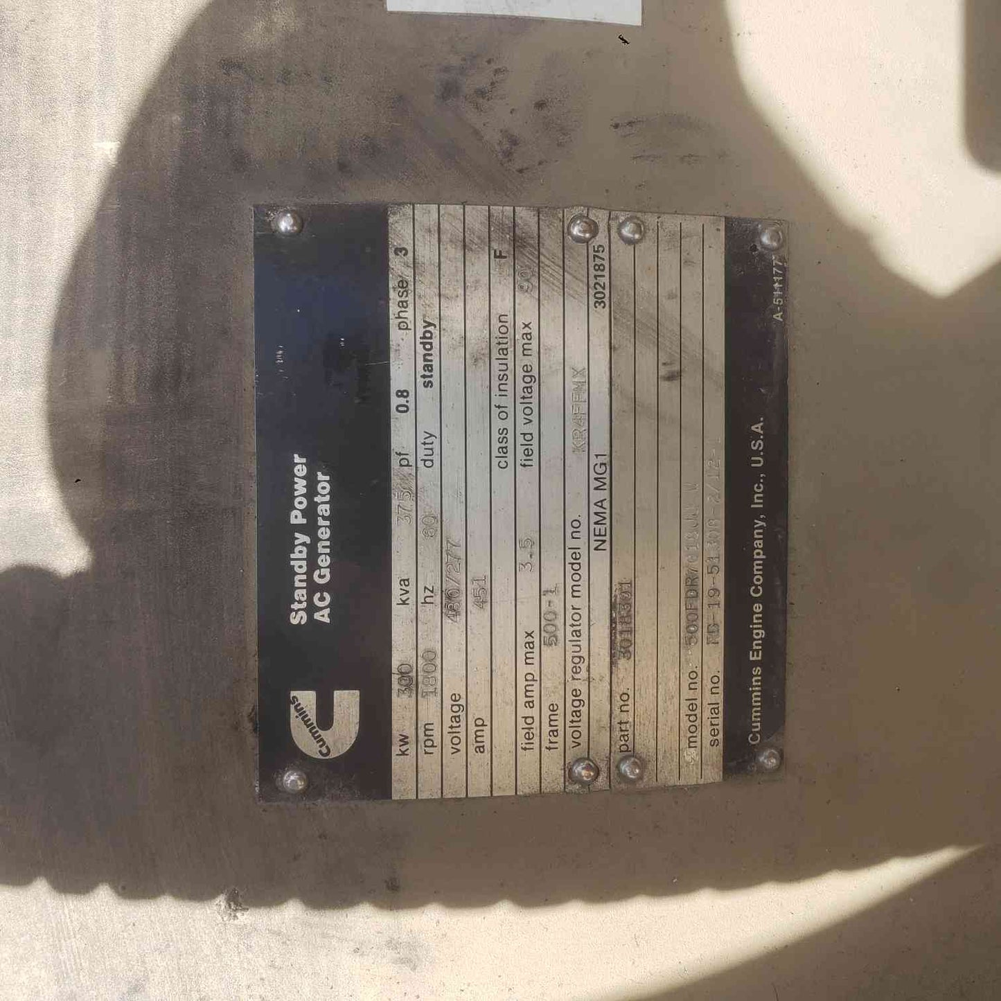 300KW Cummins 500FDR7018JJ W 480/277V 451A 3PH Diesel 901 Hrs. TESTED (SKU: 114466)