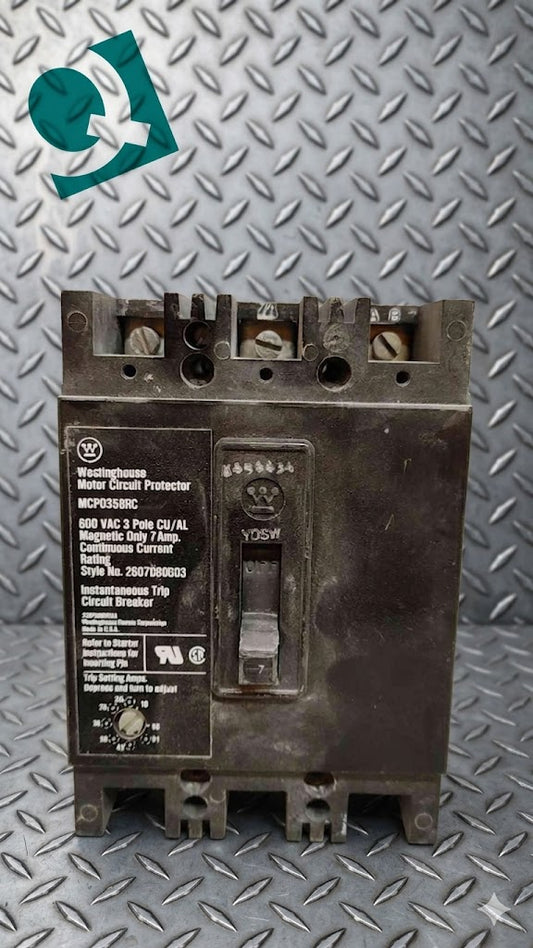 Westinghouse Motor Circuit Protector 3 Pole 7A 600VAC MCP0358RC