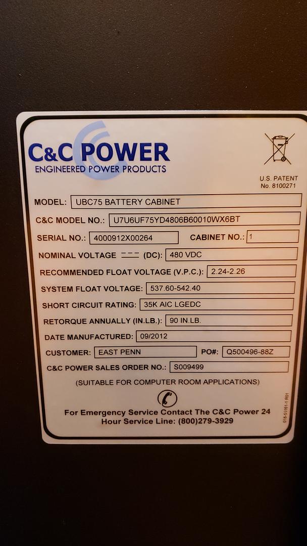 600A C&C POWER UPS BATTERY CABINET UBC75(S6LLST10808)
