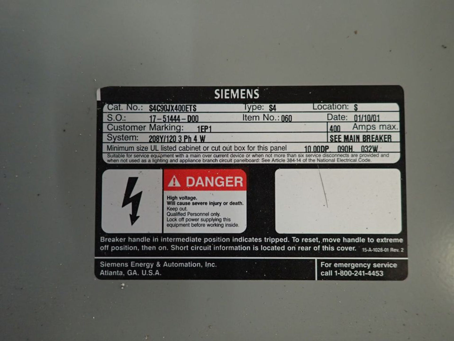 Lot of 3 400A Siemens S4C9 Panelboards w/ Circuit Breakers Panel 1 Meter & Main