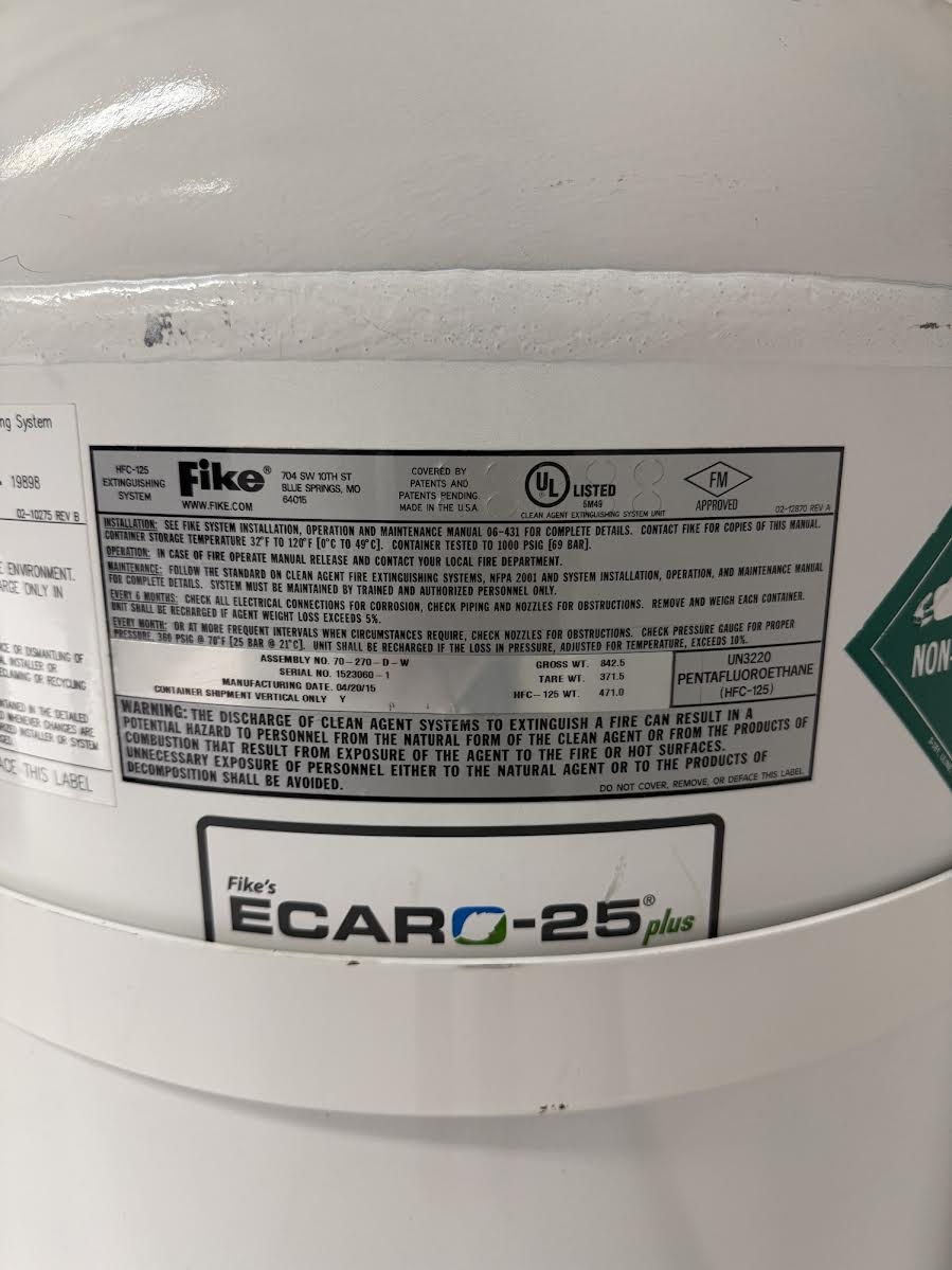 Fike Fire Suppression Cylidener HFC-125 Ecaro25 471Lbs Agent Weight