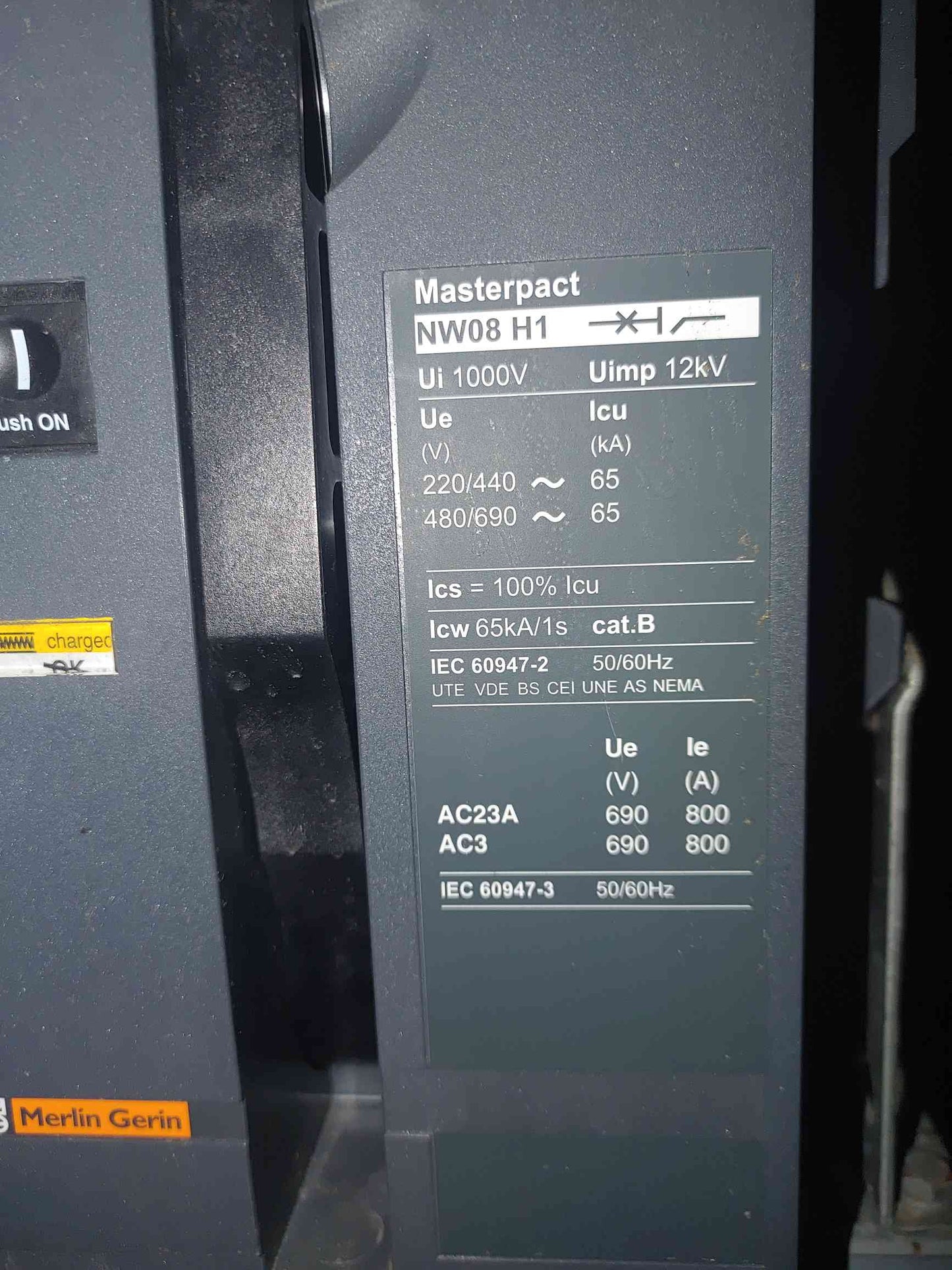 800A Merlin Gerin Masterpact NW08 H1 Breaker (111924)