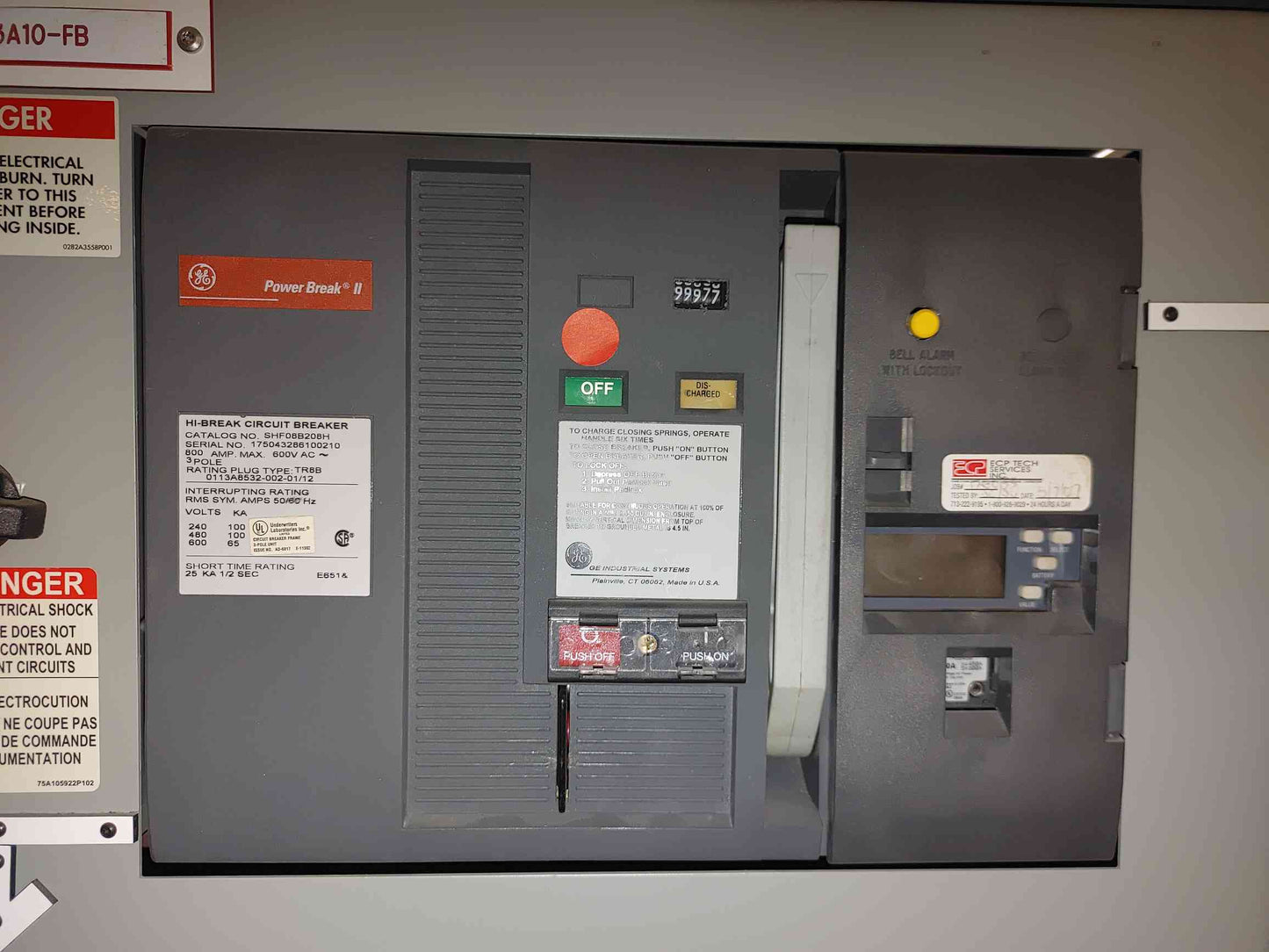 GE Power Break II Switchboard 5x 800A SHF08B208H Breakers 480V Hi-Break 3P (112943)