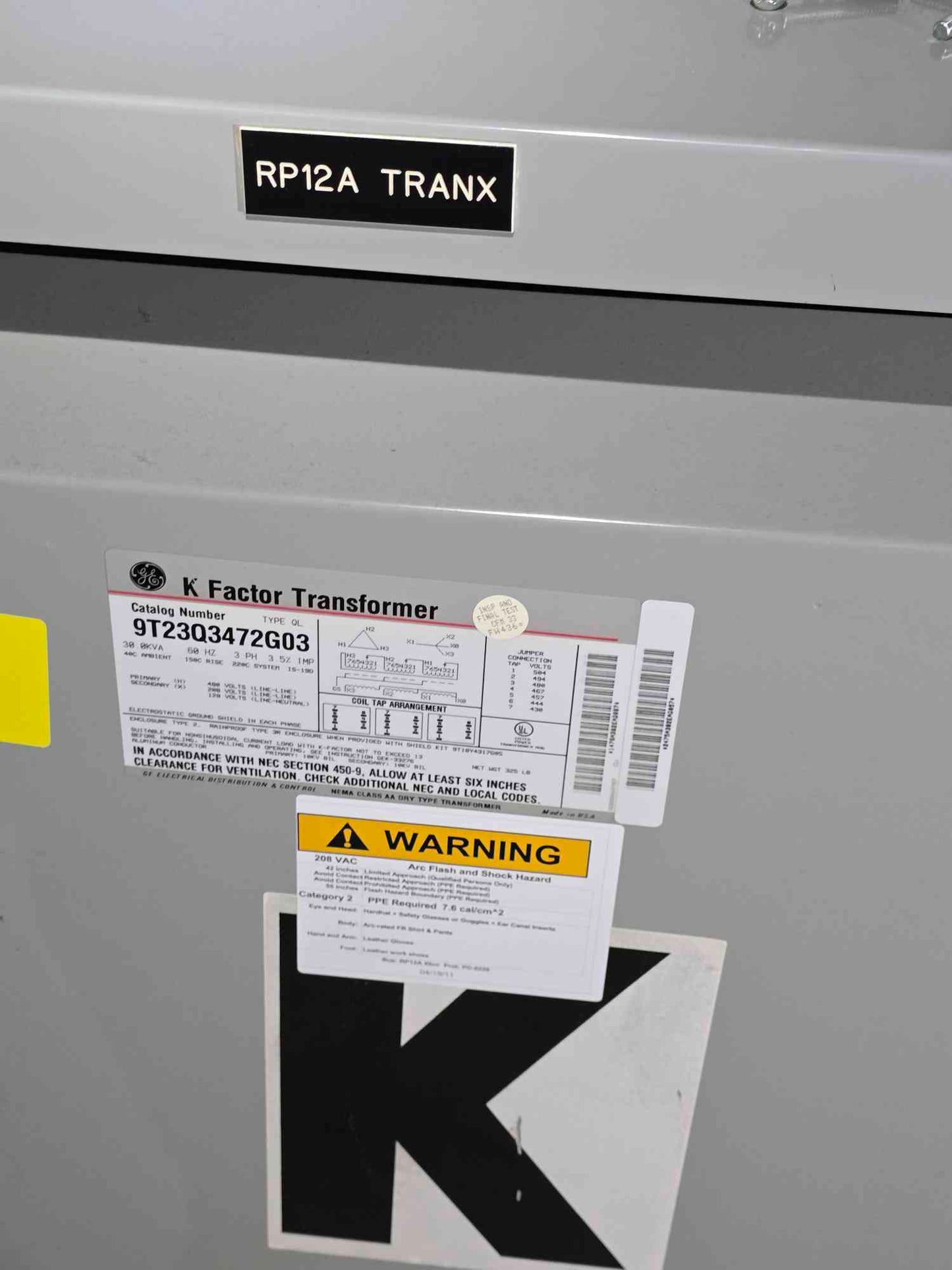 Ge 30KVA 3ph 480v X 208/120v KFactor Transformer 9T23Q3472G03