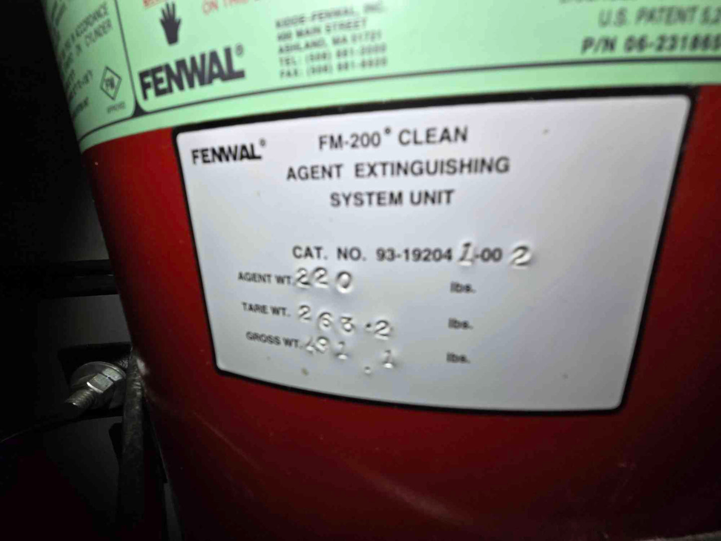 Fenwal FM-200 Clean Agent Extinguishing System Unit 220 Lbs (SKU: 111031)