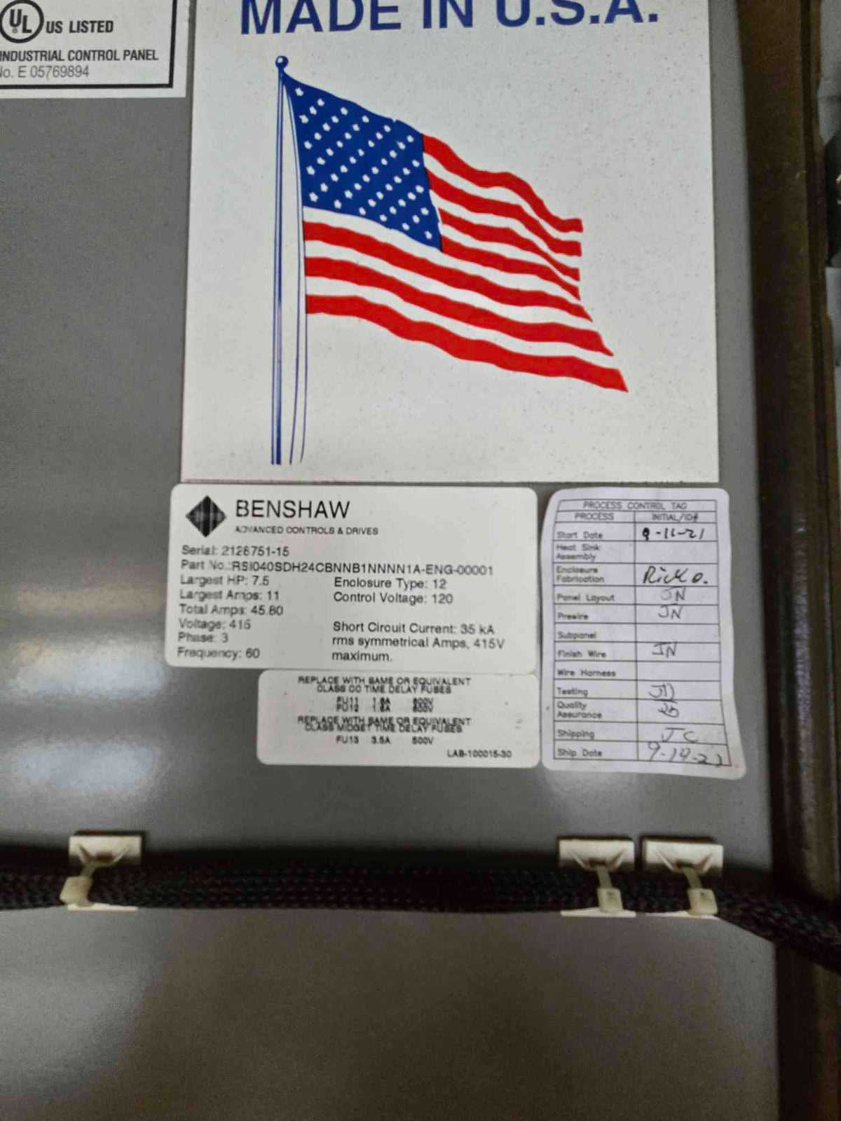 Benshaw RSI040SDH24 Enclosed VFD Control Panel 7.5 HP 415V 3 Phase H2 VFD NEMA 12
