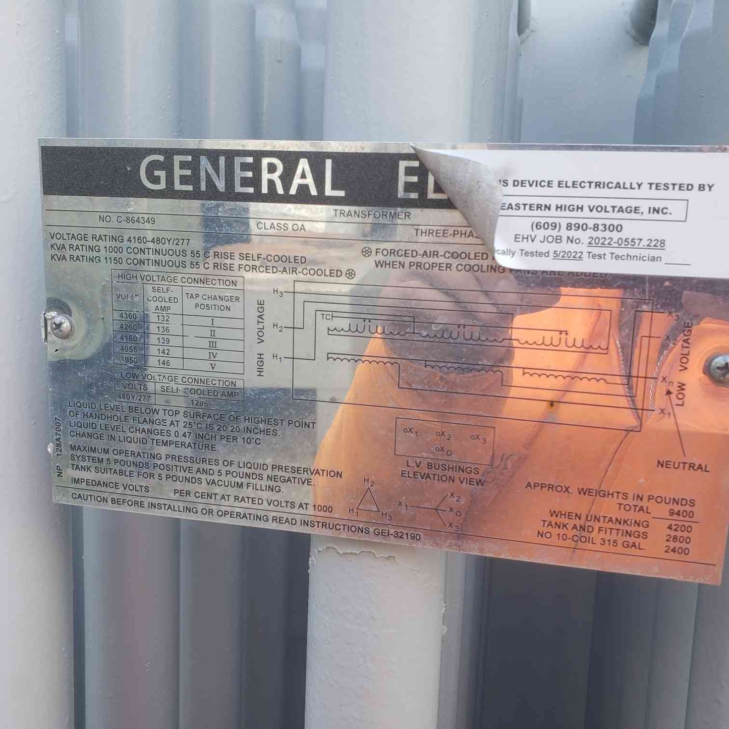 GE 1000KVA 3PH 4160v x 480Y/277 Class OA Oil Substation Transformer (SKU: 111835)