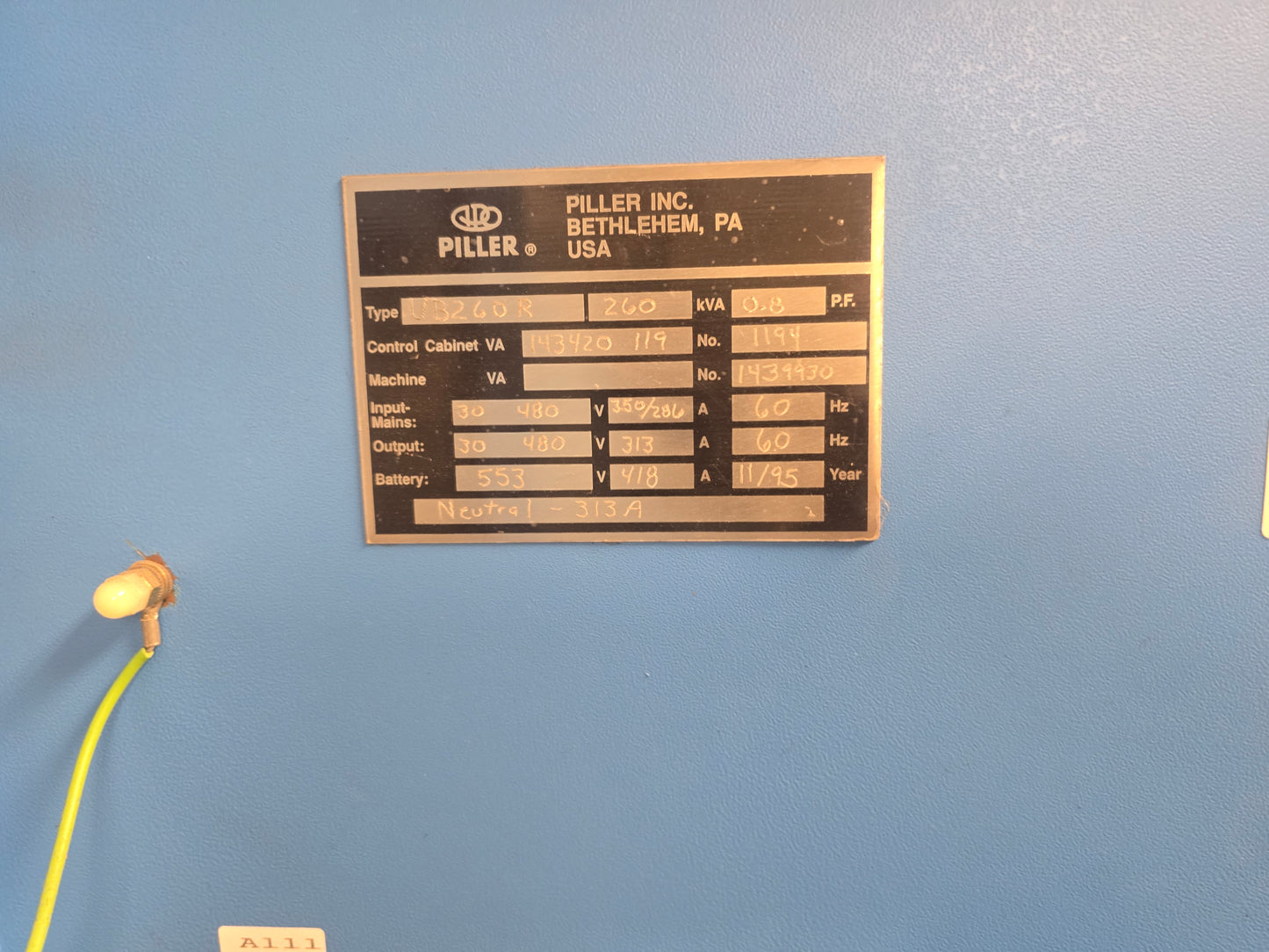 Piller UB260R UNIBLOCK 260 kVA 480V 3PH Industrial UPS Rotary Static System