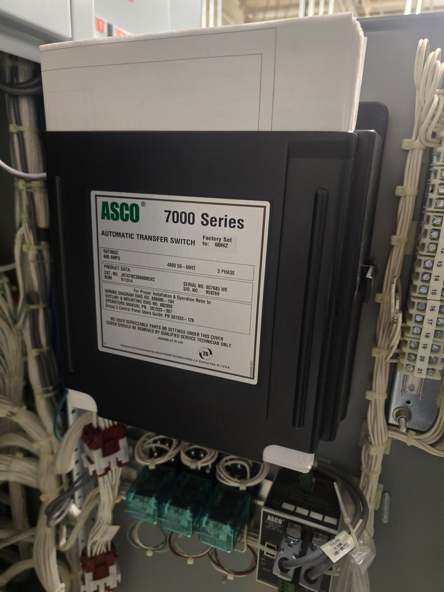 ASCO 7000 Series 600 Amp 480V Bypass Isolation Automatic Transfer Switch ATS