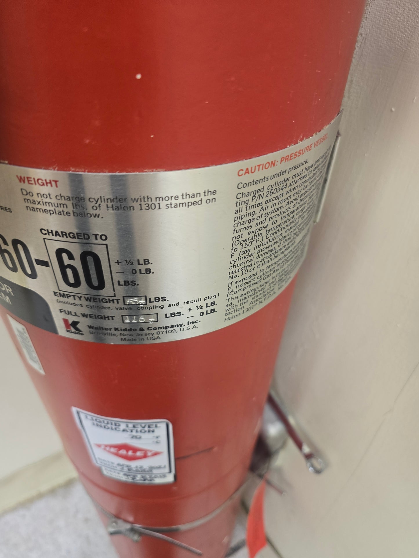Kidde KPH-60-60 Halon 1301 Fire Suppression System Cylinder Tank 60lb Agent