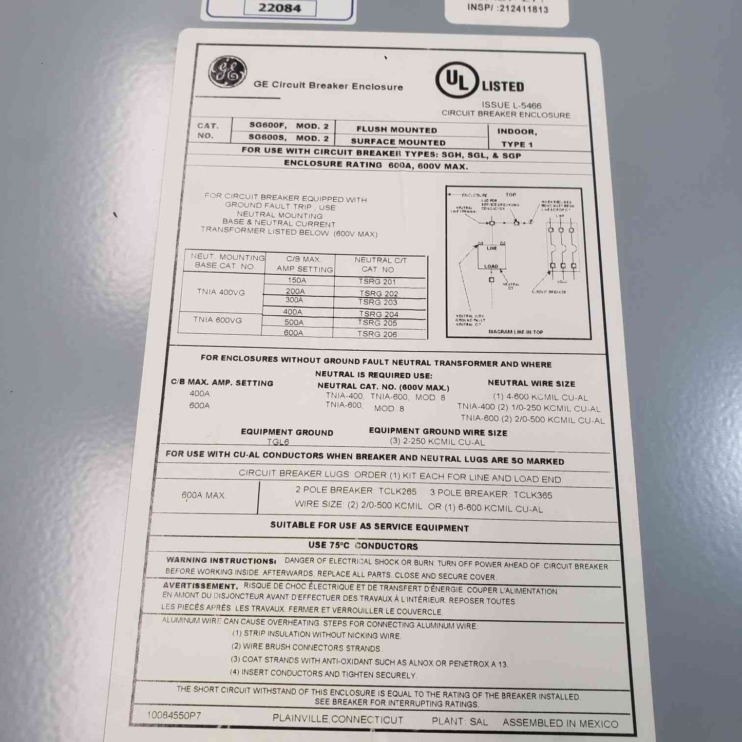 GE 600A 600V Indoor Circuit Breaker Enclosure SGDA36AN0600 (SKU: 112542)