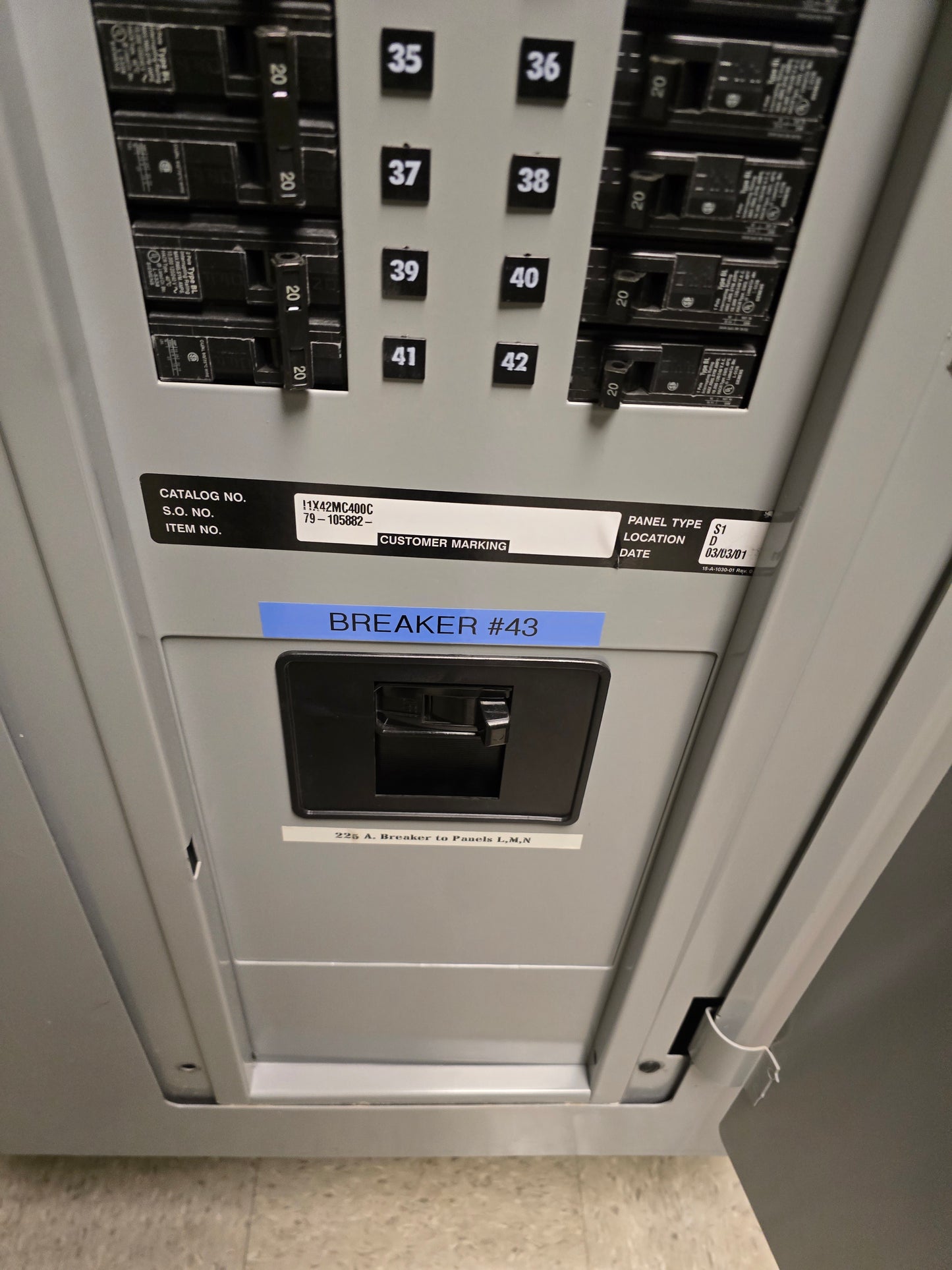 Siemens P1X42MC400C S1 Panelboard 400A 120/208V 3-Phase 42-Circuit with 225A Subfeed Breaker