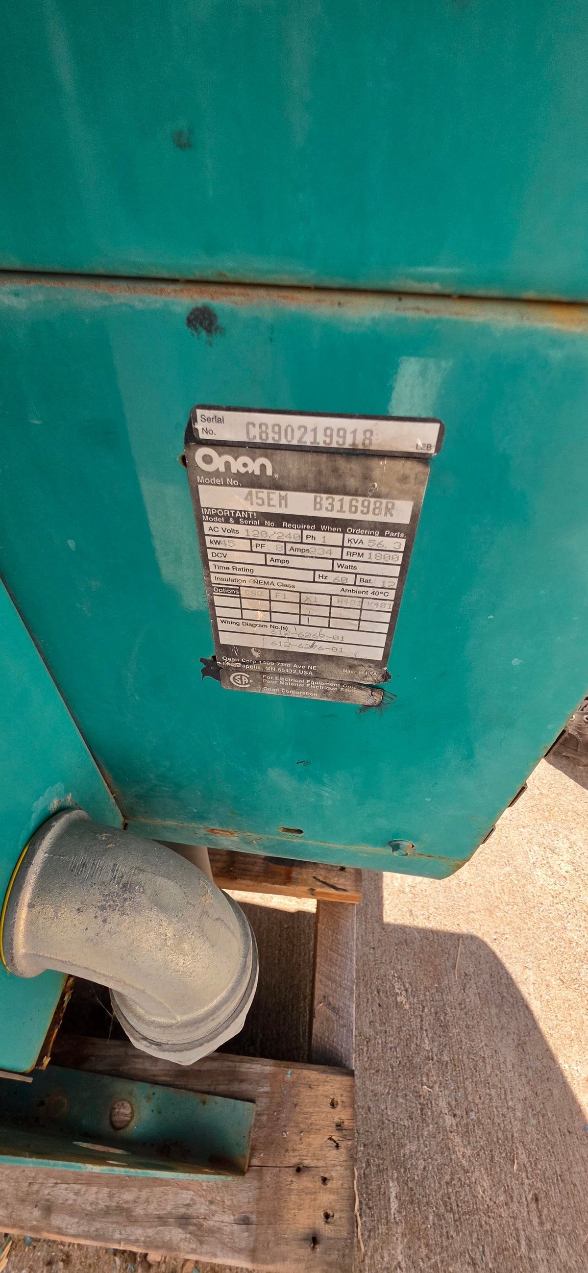 Onan 45EM 45kW Natural Gas Generator 120/240V 1ph Ford Engine 988hrs '89 Load Tested