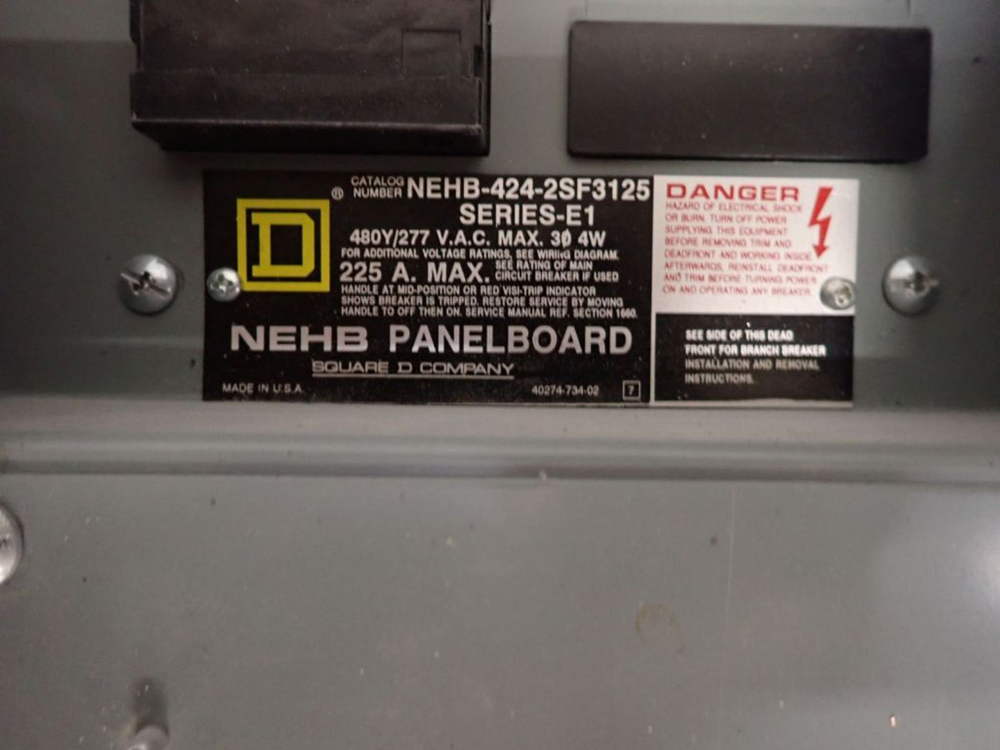 Square D 225A NEHB Panelboard NEHB-424-2SF3125 480Y/277V 3PH w/ Dual Mains (SKU: 111694)