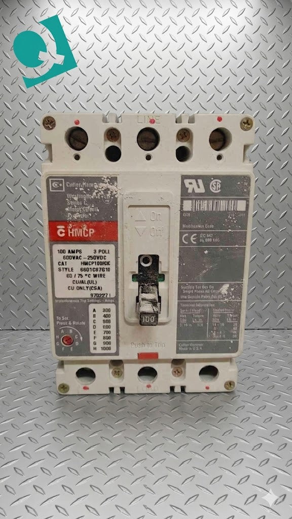 Cutler-Hammer 3 Pole Circuit Breaker 100A 600VAC-250VDC HMCP100R3C (109401)