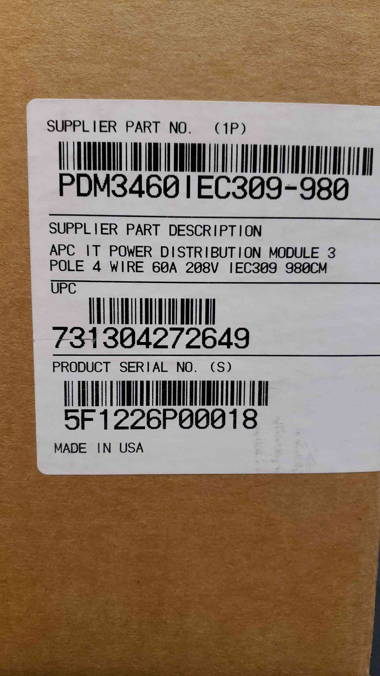 APC IT Power Distribution Module 3 Pole 4 Wire PDM3460IEC309980 NEW(100904)