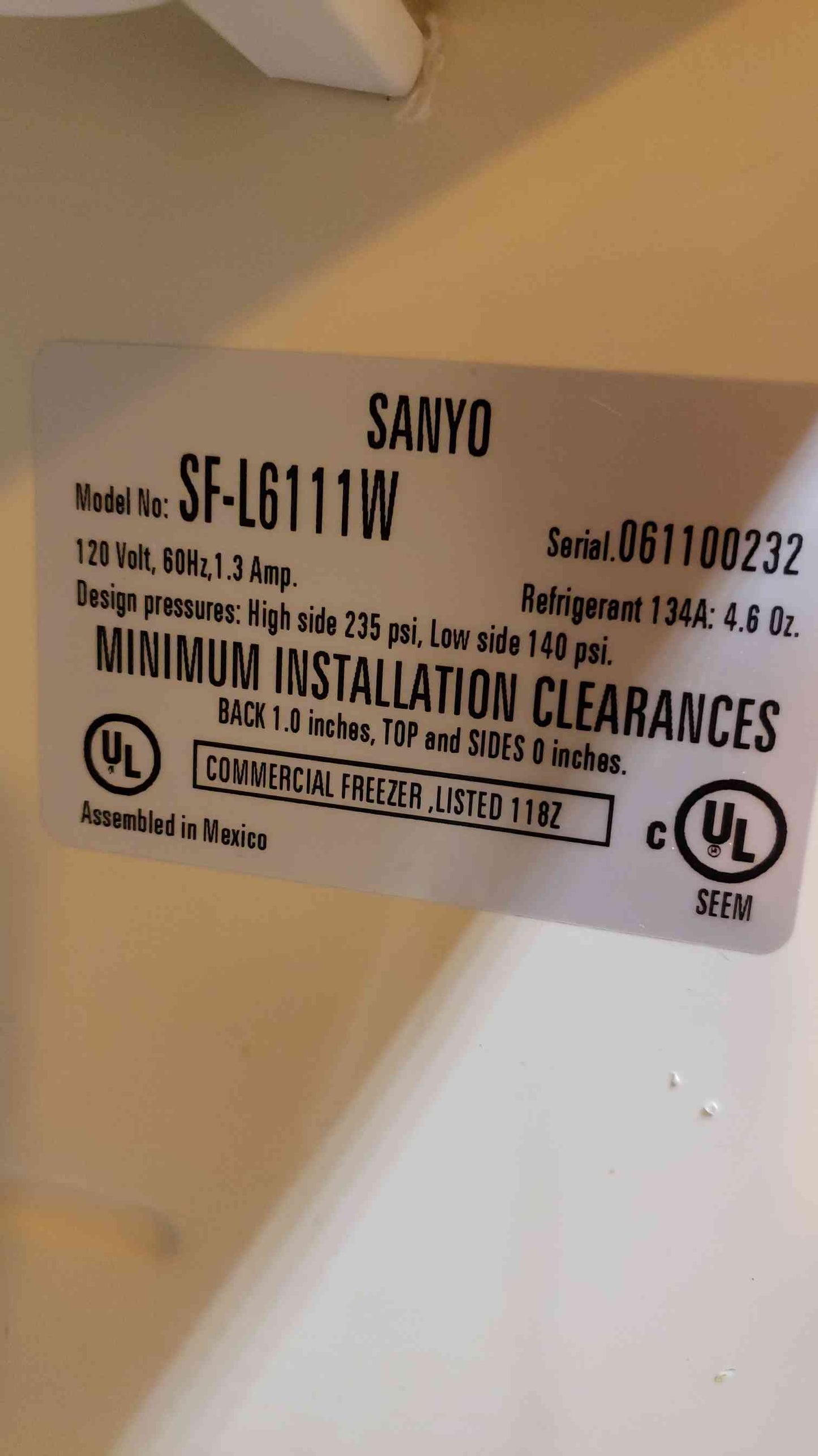 Sanyo Undercounter Lab Freezer SFL6111W Compact TESTED(100798)