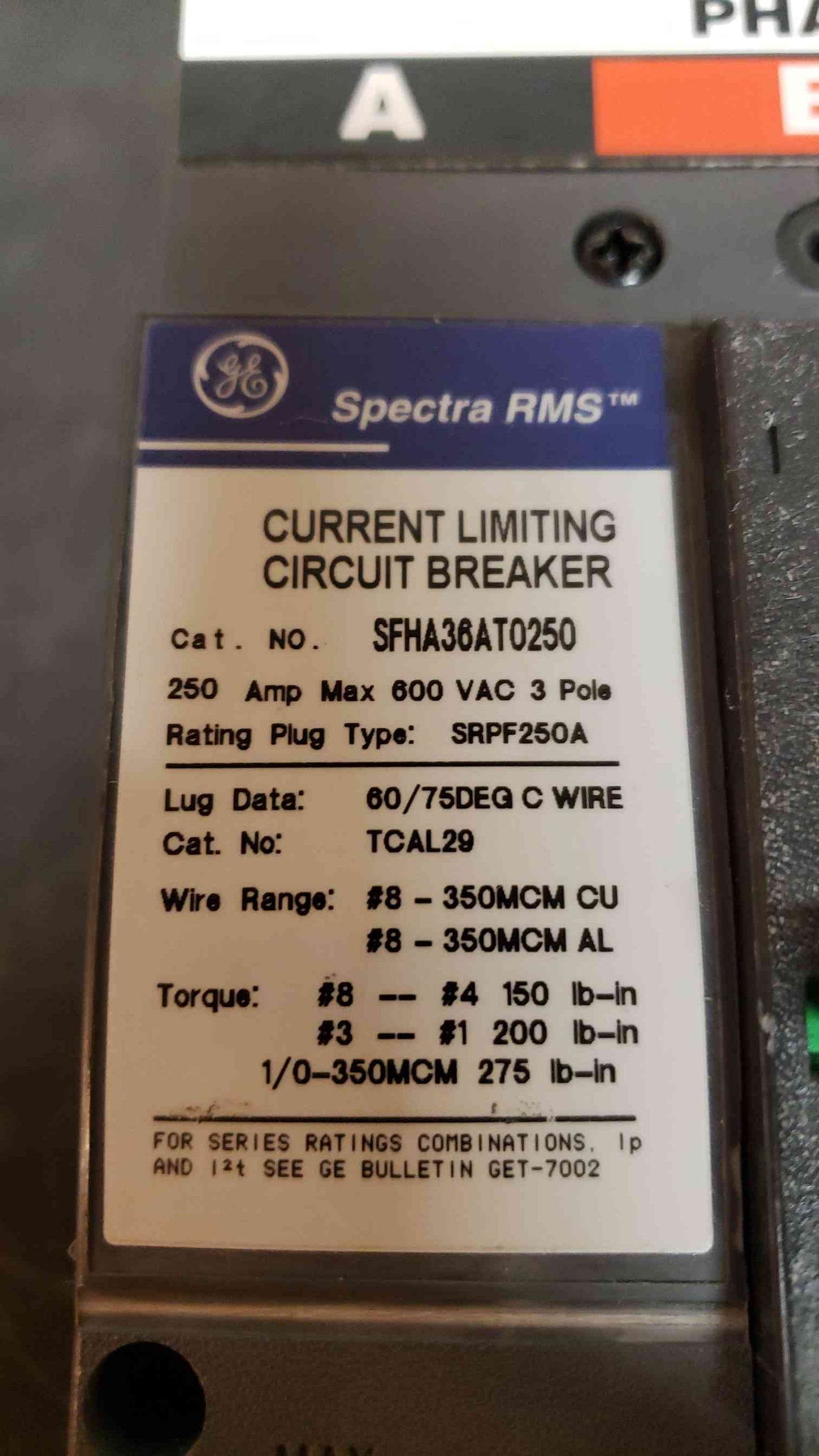 GE Spectra Series 250A Max SFHA36AT0250 (SKU: 2512AA)
