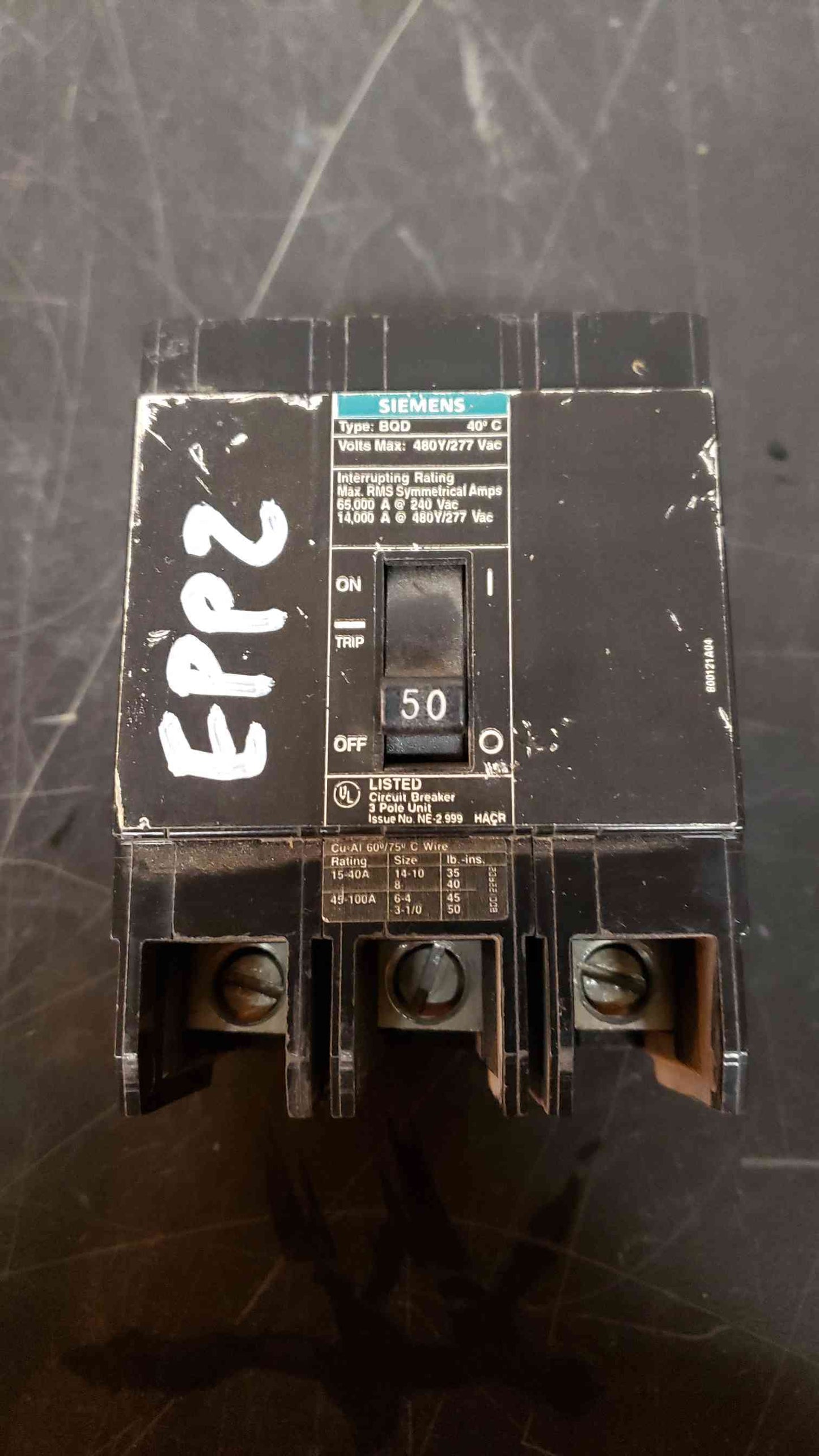 Siemens 50 Amp BQD 3 Pole Breaker (SKU: 2519AA)(2519AA)