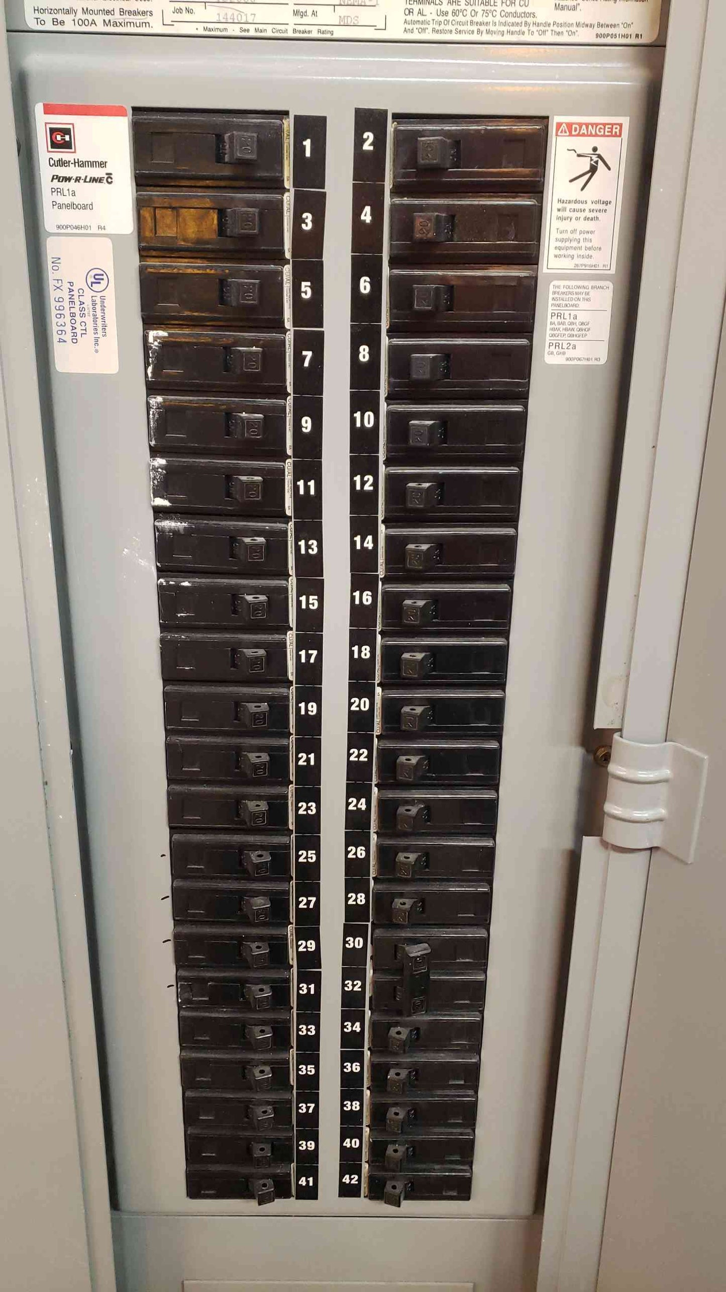 Cutler-Hammer PRL-1a 225A 120/208V 3PH Panelboard LOADED 42-Circuit