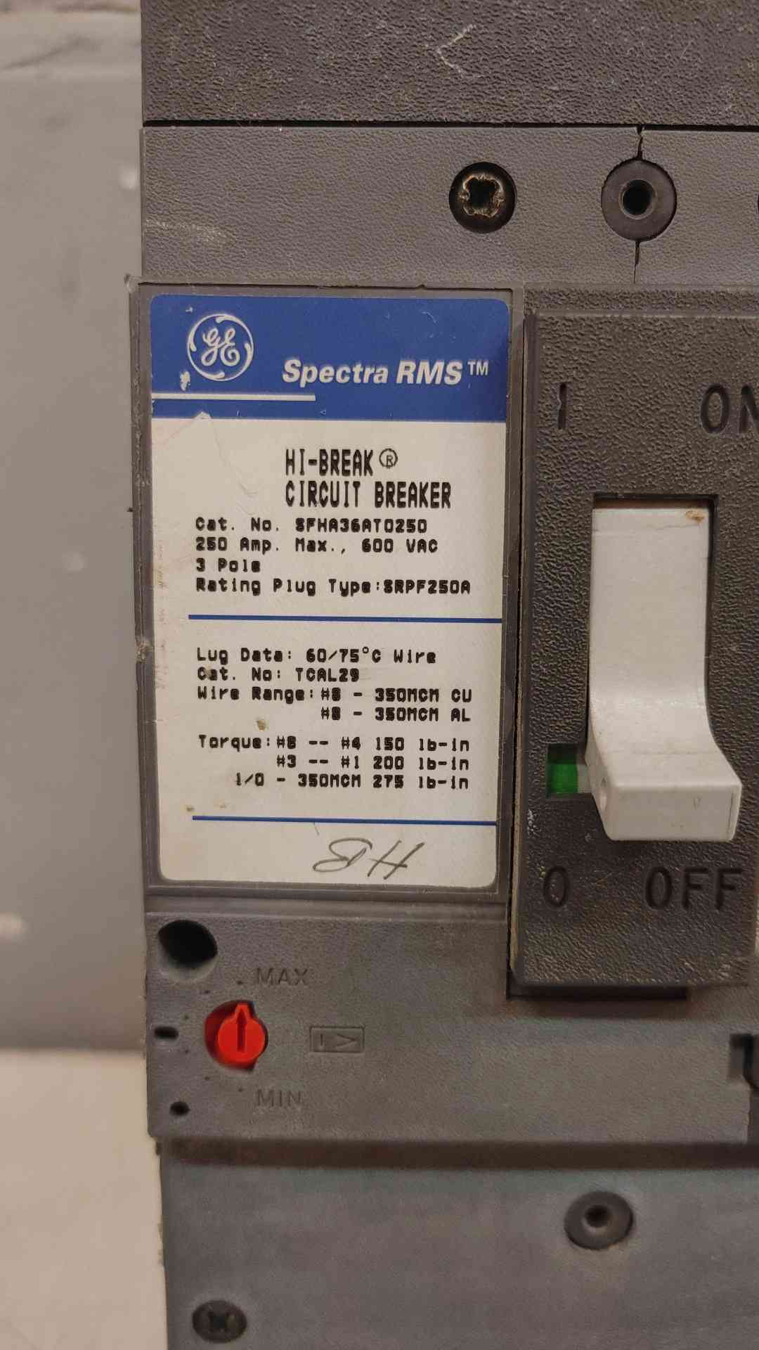 GE Spectra RMS 600VAC 150A SFHA36AT0250 (2628AA)