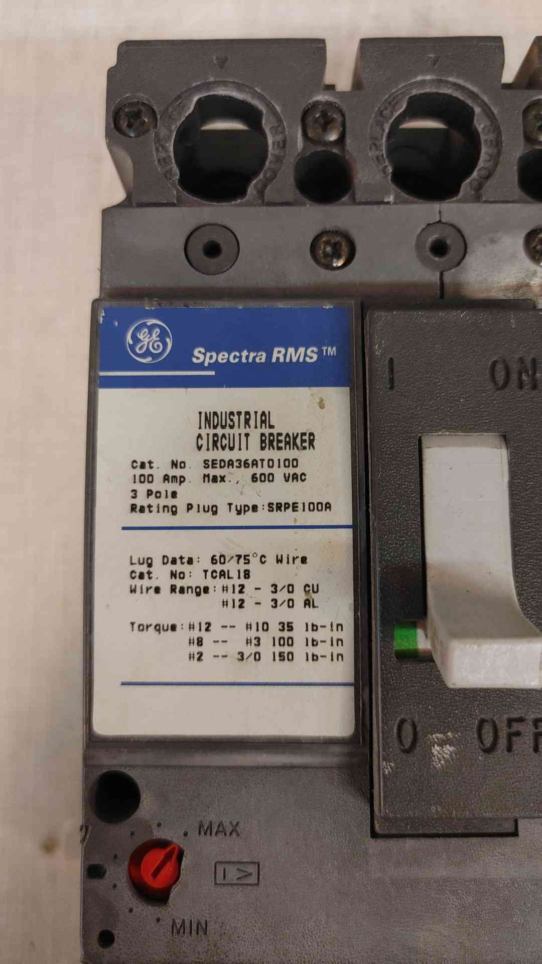 GE Spectra Series RMS SEDA36AT0100 100A 3 POLE (2632AA)(2632AA)