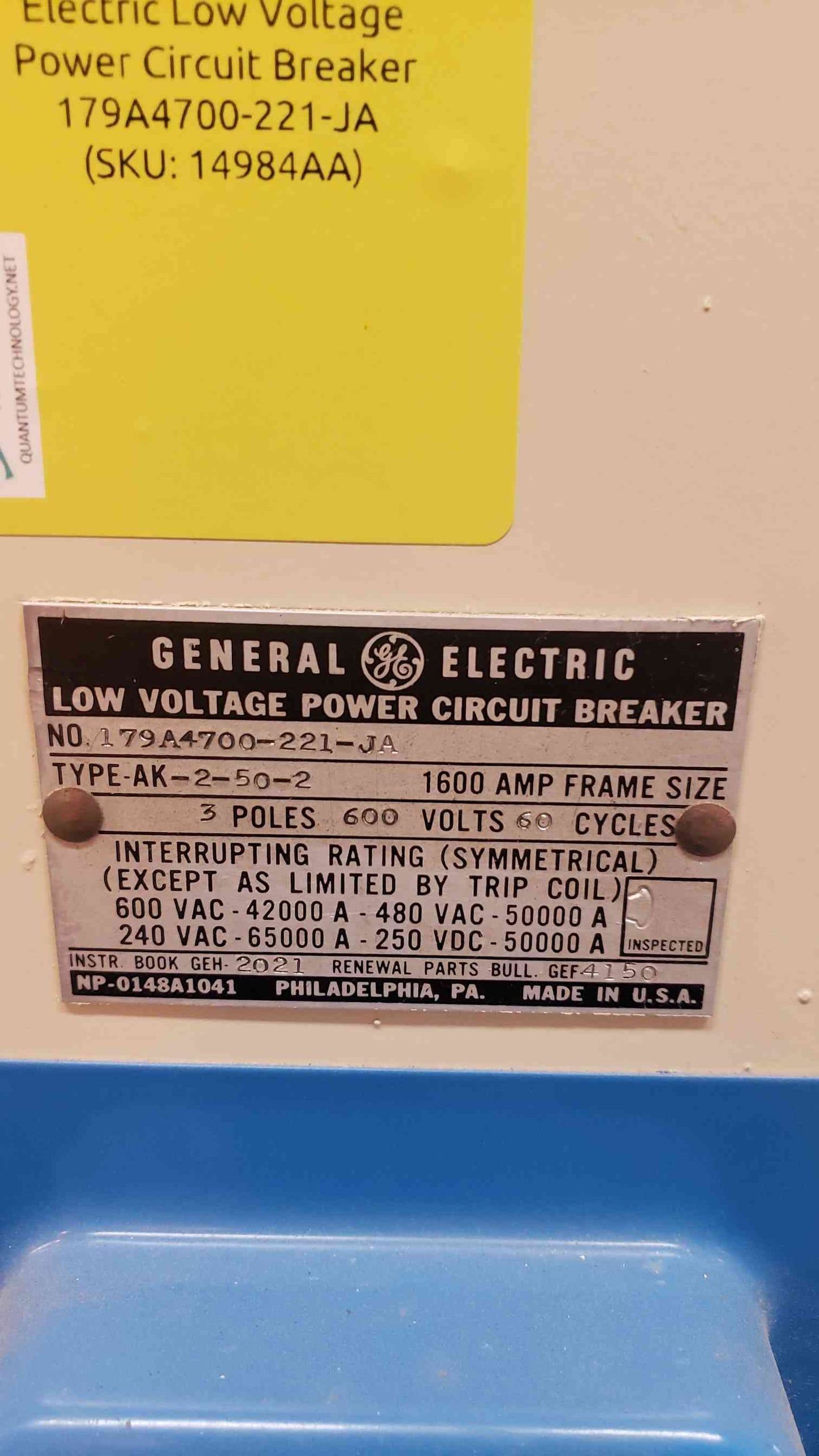 1600A GE Low Voltage Power Circuit Breaker AK2502 (SKU: 14984AA)