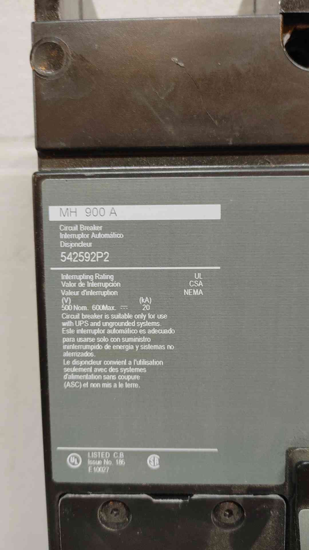 Square D 900A 3 Pole 20KA MH900A (107137)