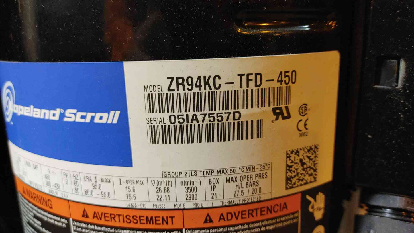 Copeland Scroll Compressor 460V 3PH ZR94KC-TFD-450
