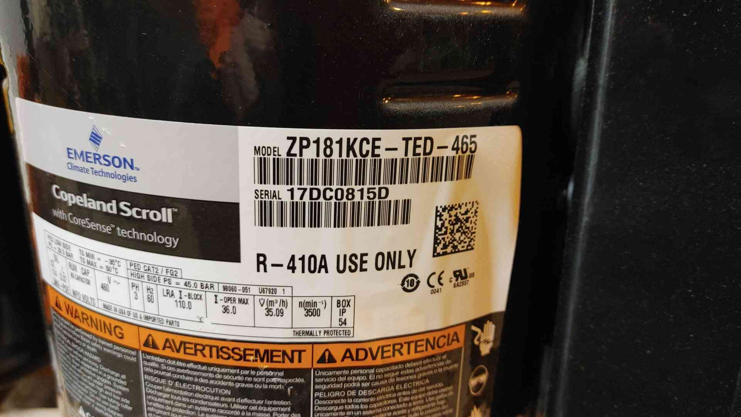 Emerson Copeland Scroll Compressor 460V 3PH ZP181KCE-TED-465