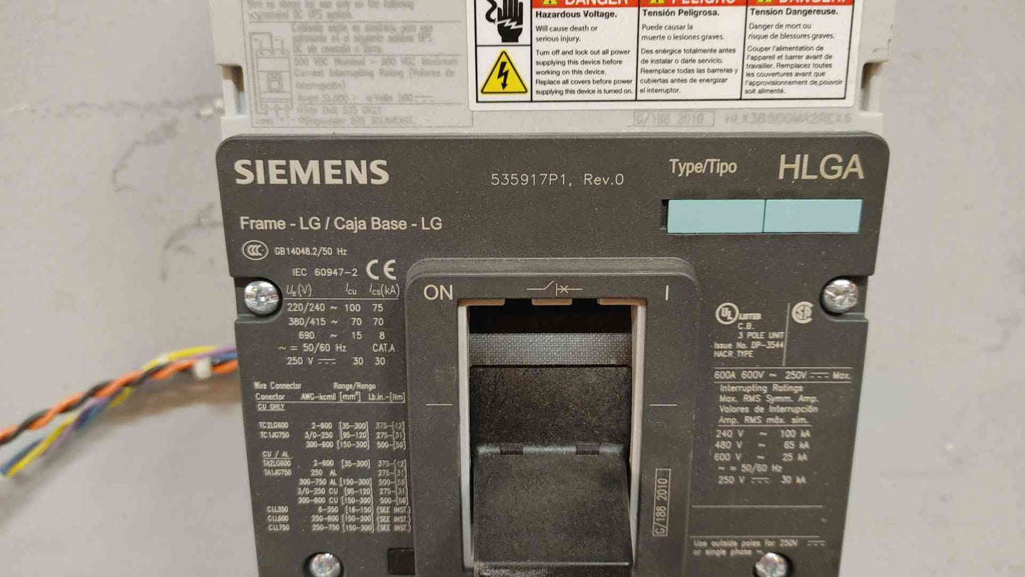 Siemens Circuit Breaker 3 Pole 600A 600VAC 250VDC HLGA 535971P1